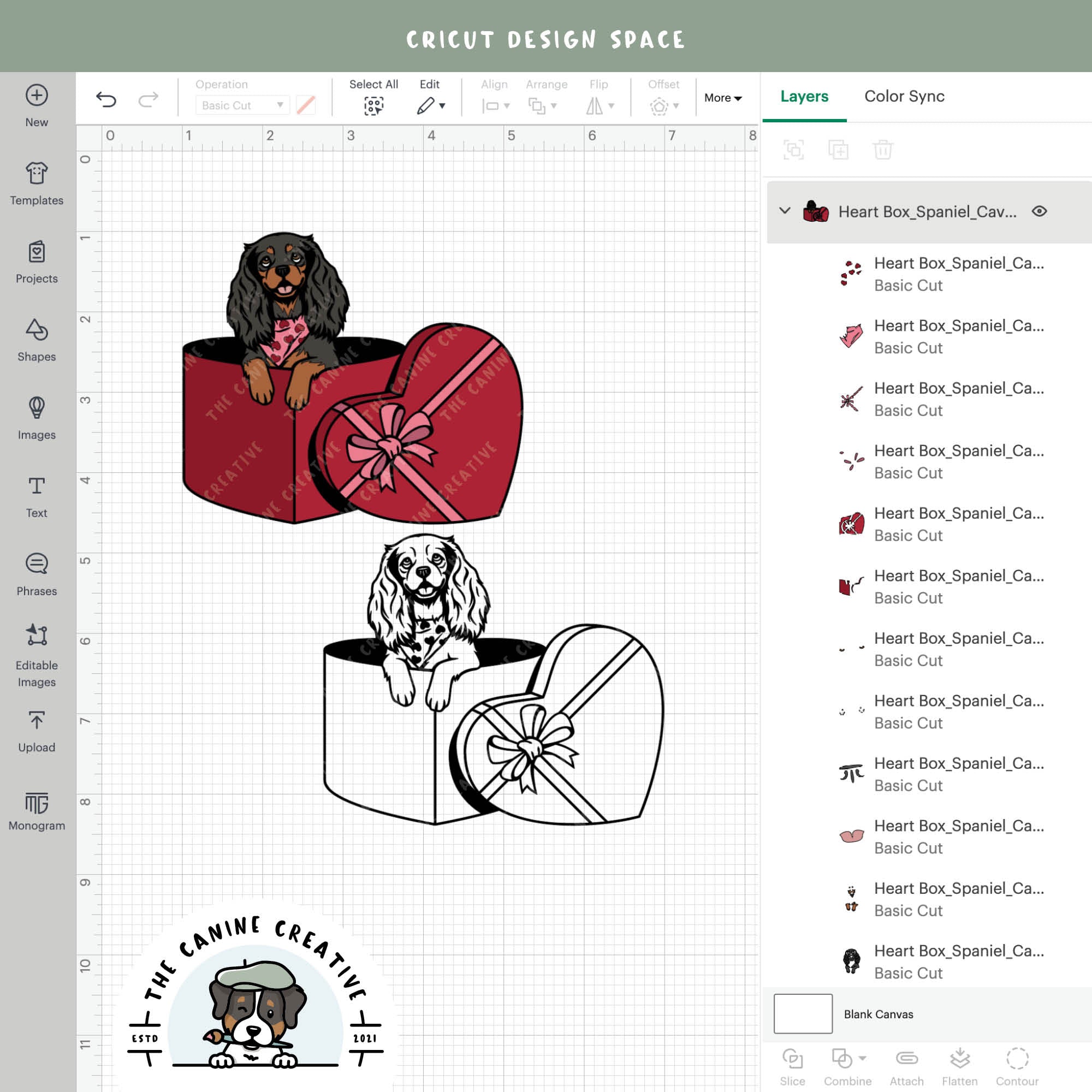 Screenshot showing design layers inside Cricut Design Space.