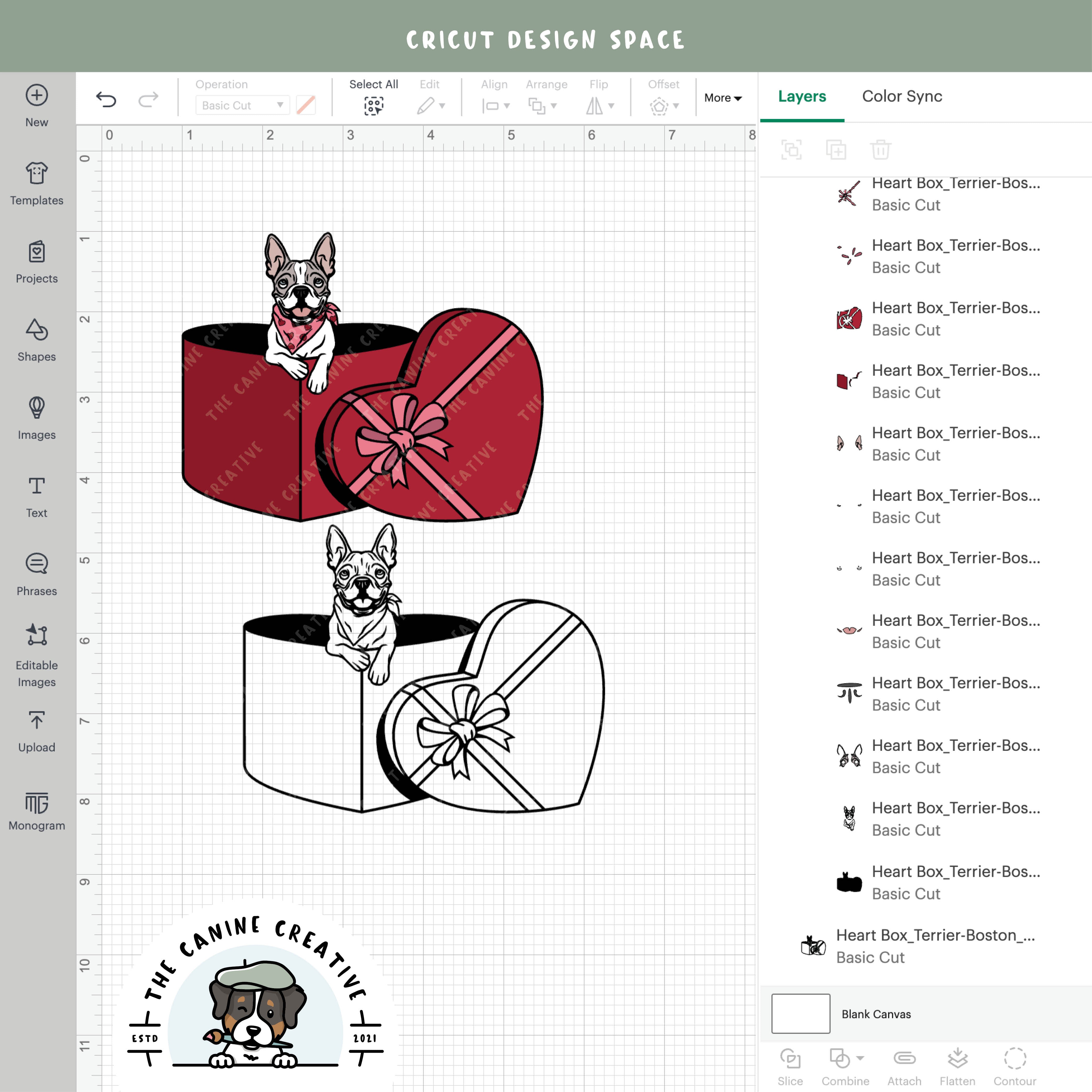 Screenshot showing design layers inside Cricut Design Space.