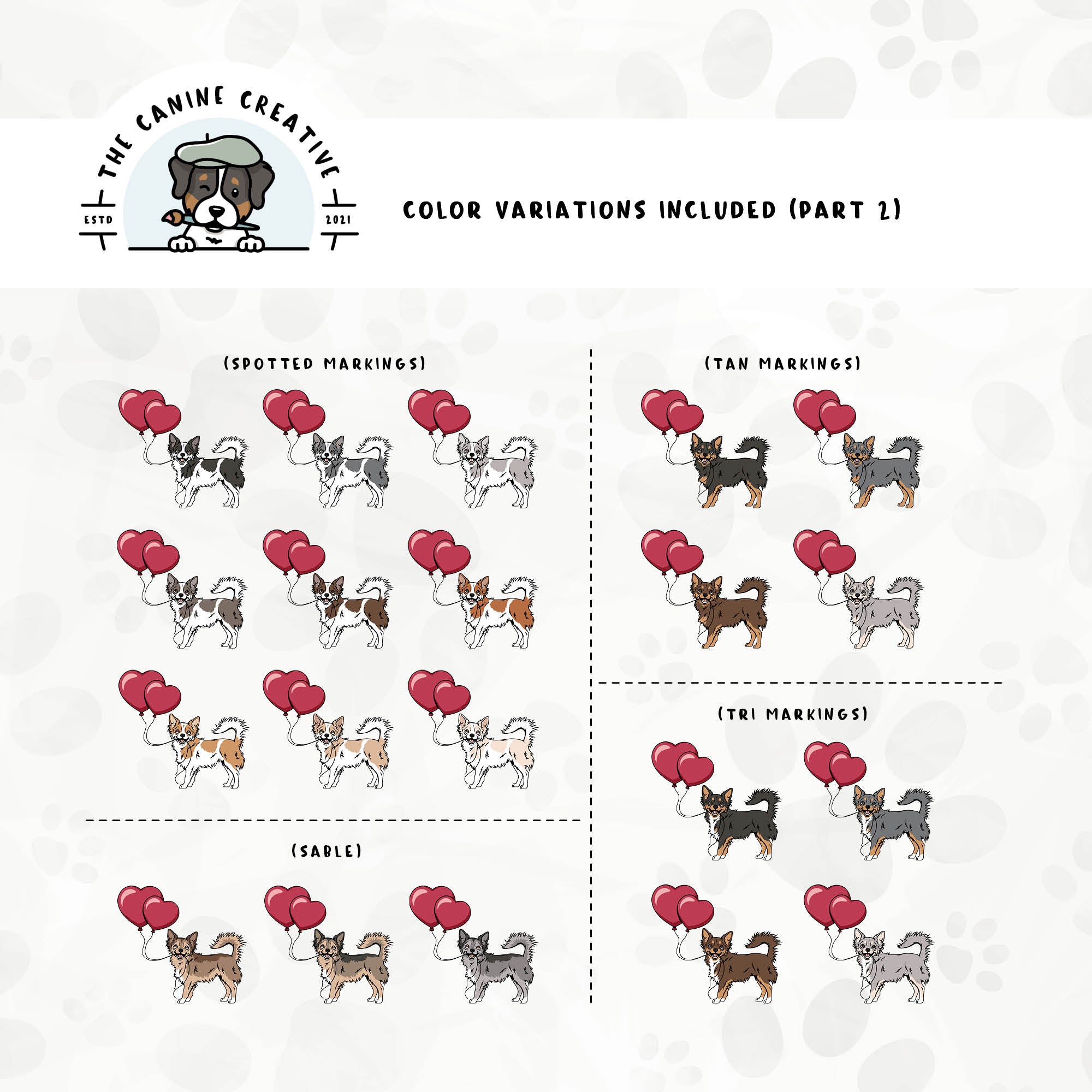 Part 2 of this design set features Chihuahuas with spotted, sable, tan, and tri-color markings.
