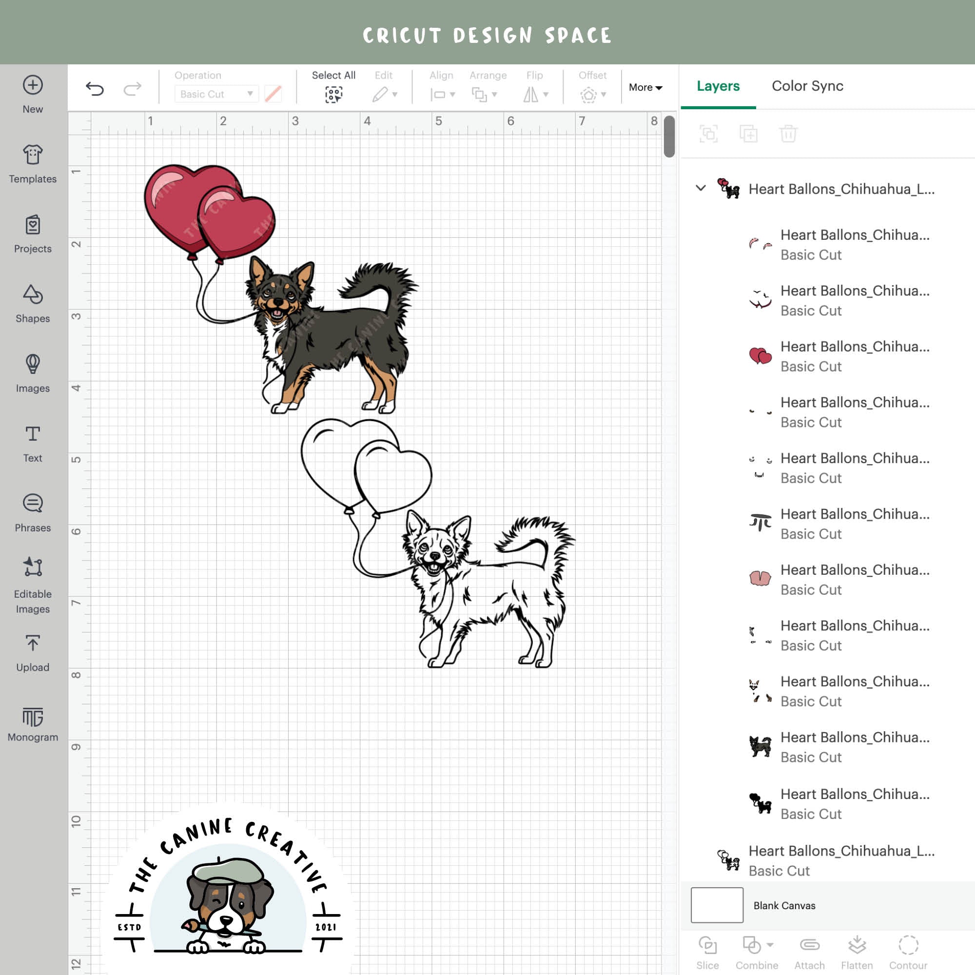 Screenshot showing design layers inside Cricut Design Space.