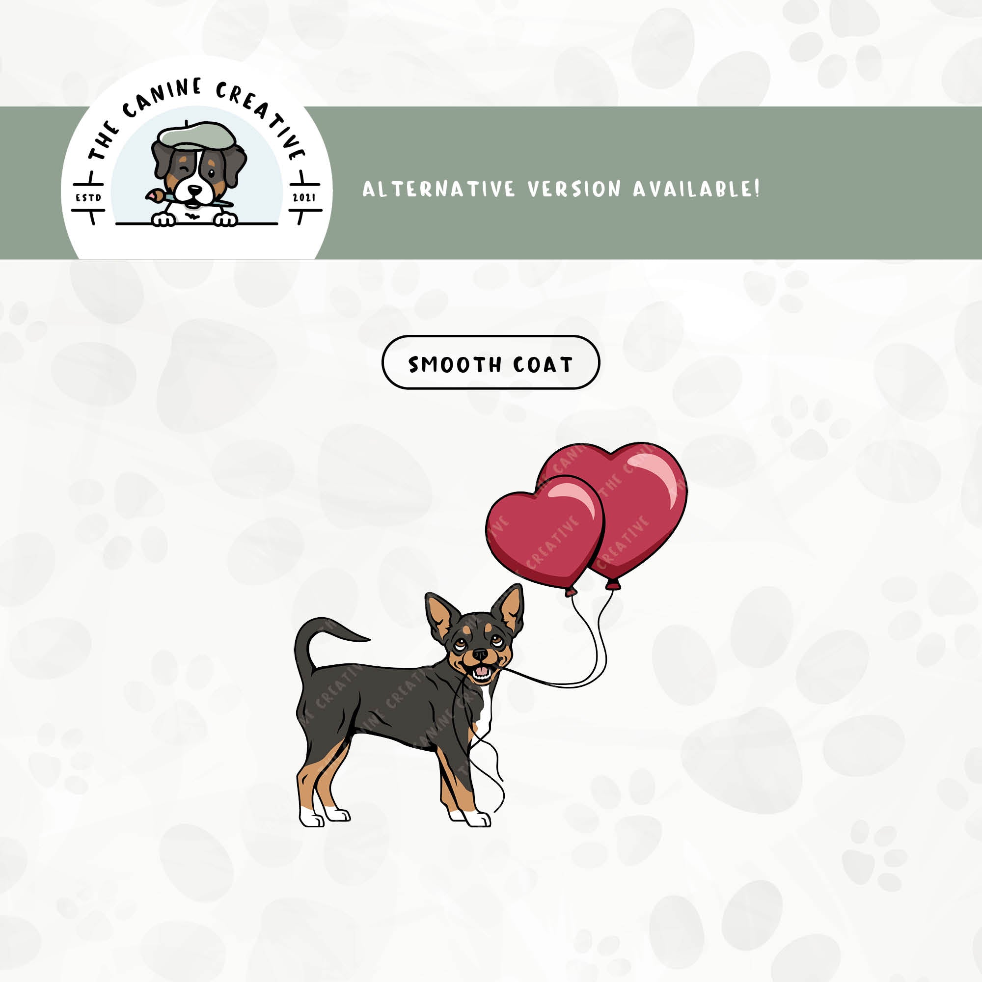 A smooth coat version is also available for this Chihuahua design.