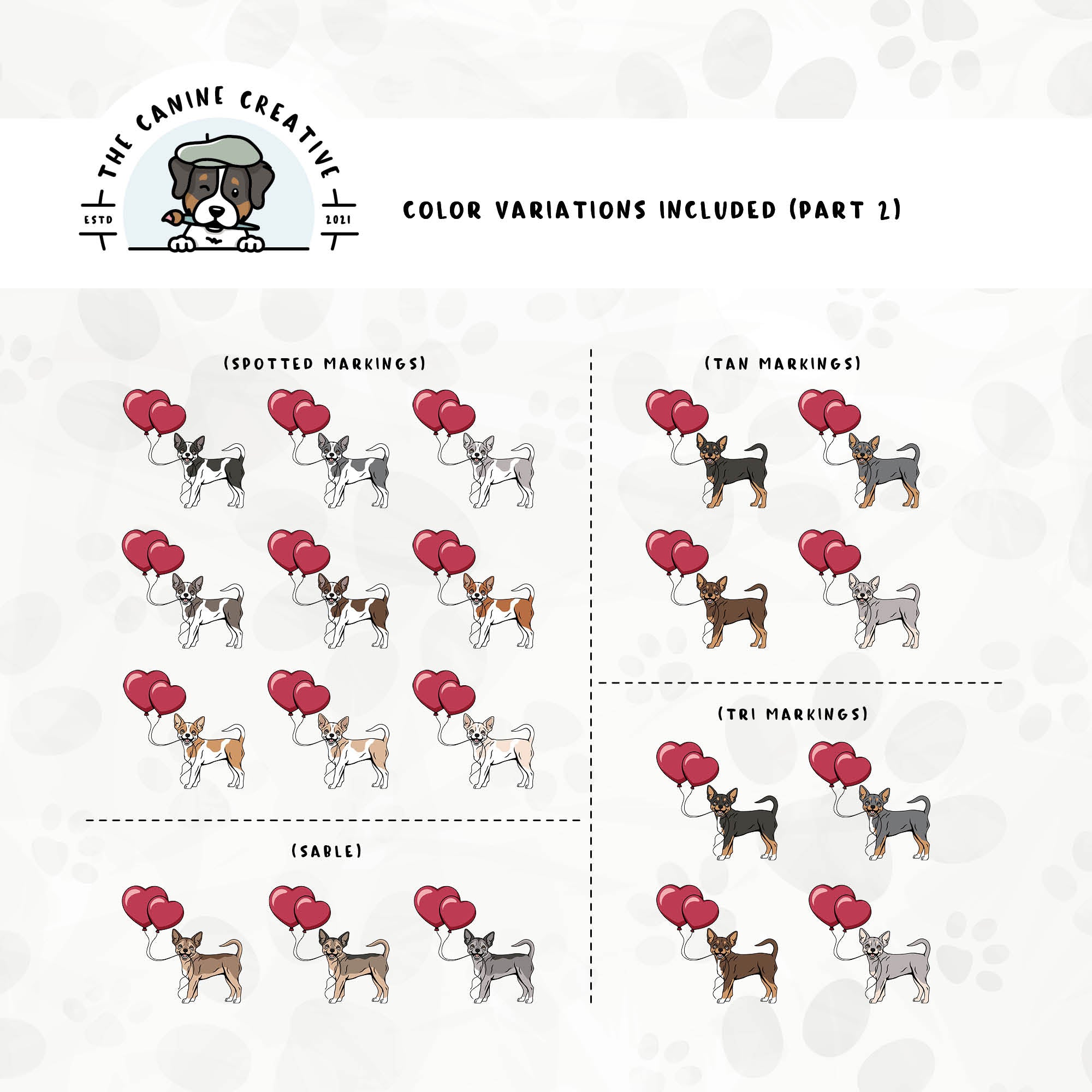 Part 2 of this design set features Chihuahuas with spotted, sable, tan, and tri-color markings.