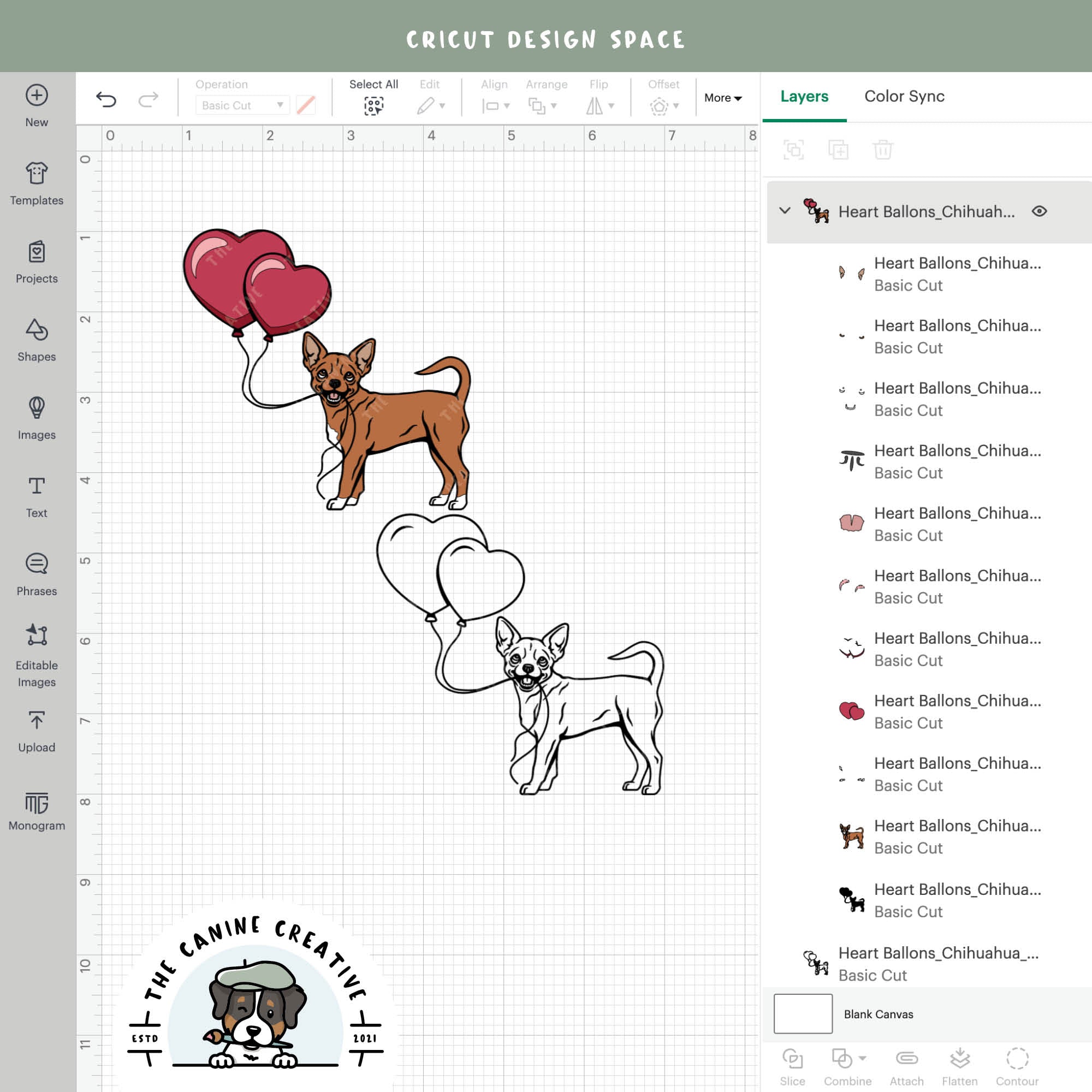 Screenshot showing design layers inside Cricut Design Space.