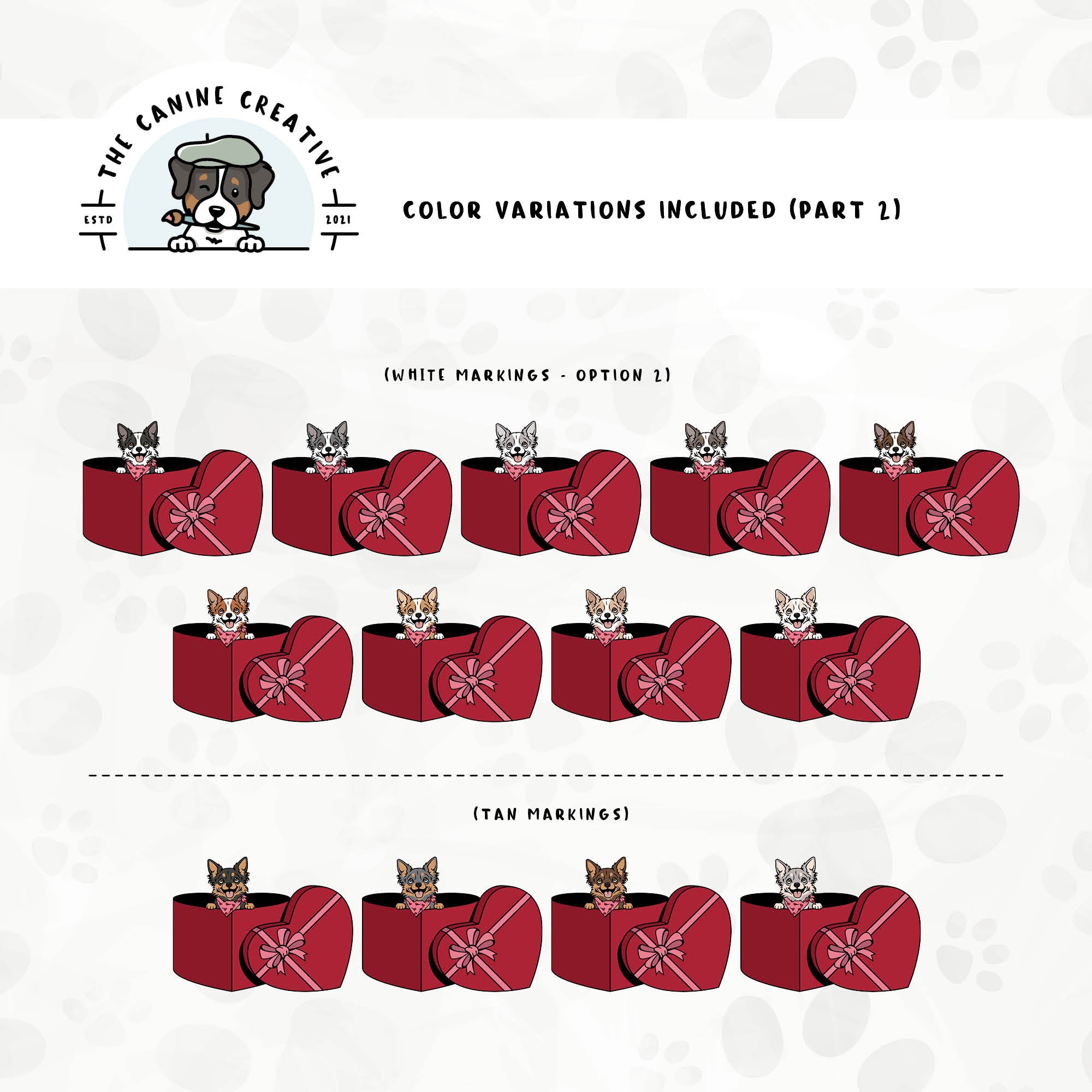 Part 2 of this design set includes common Chihuahua colors, with extensive white markings or tan markings.