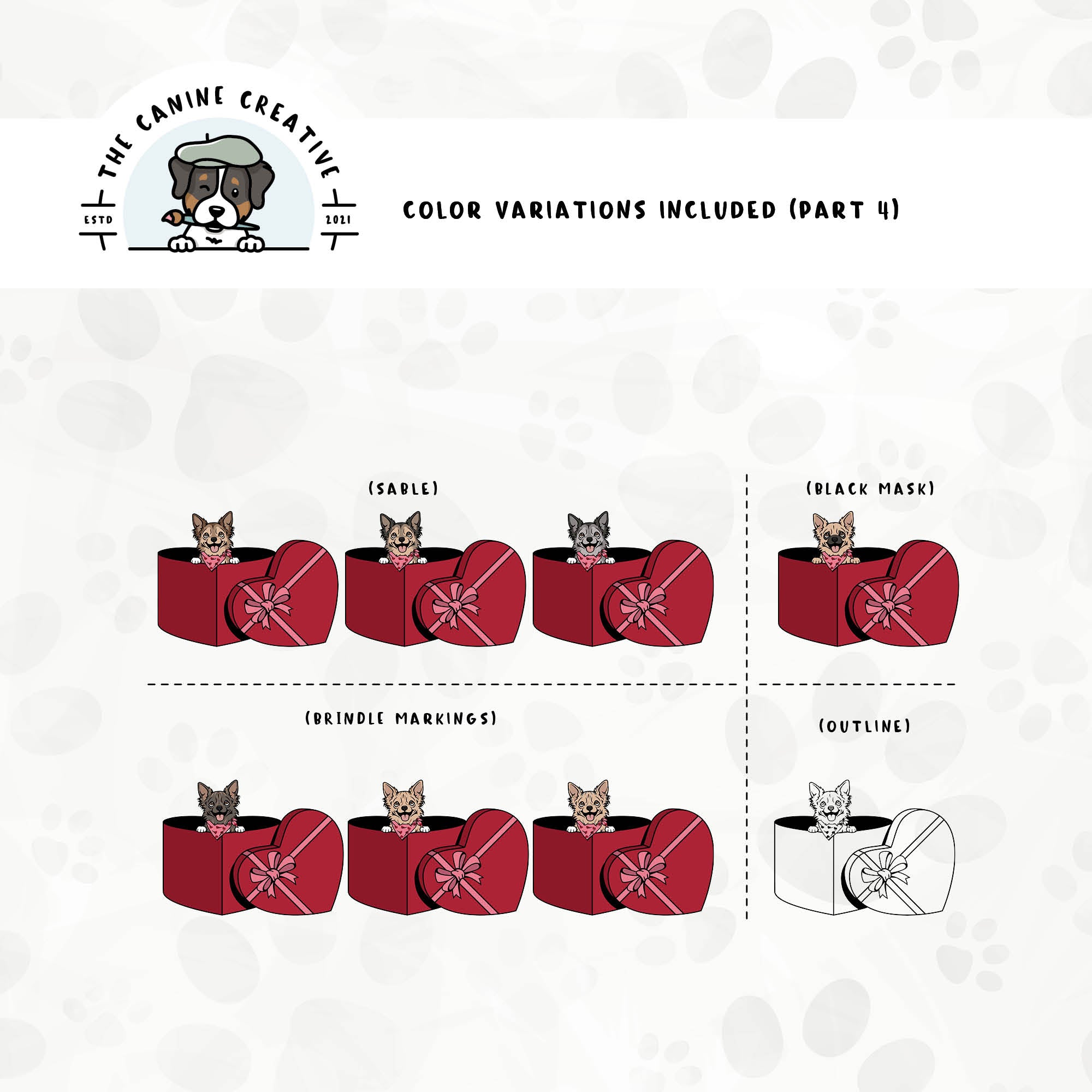 Part 4 of this design set includes Chihuahuas with sable, brindle, and black mask markings, along with an outline option.