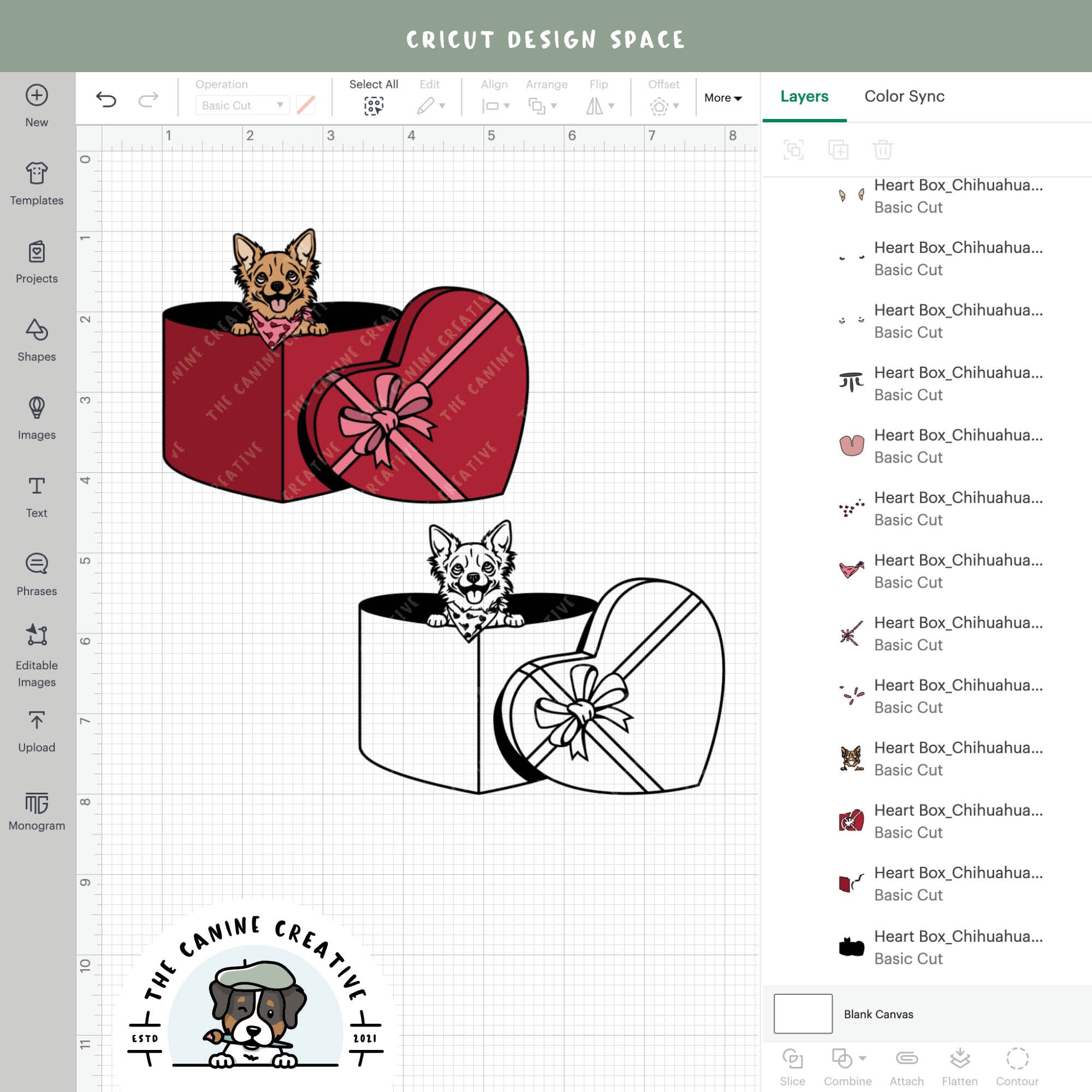 Screenshot showing design layers inside Cricut Design Space.
