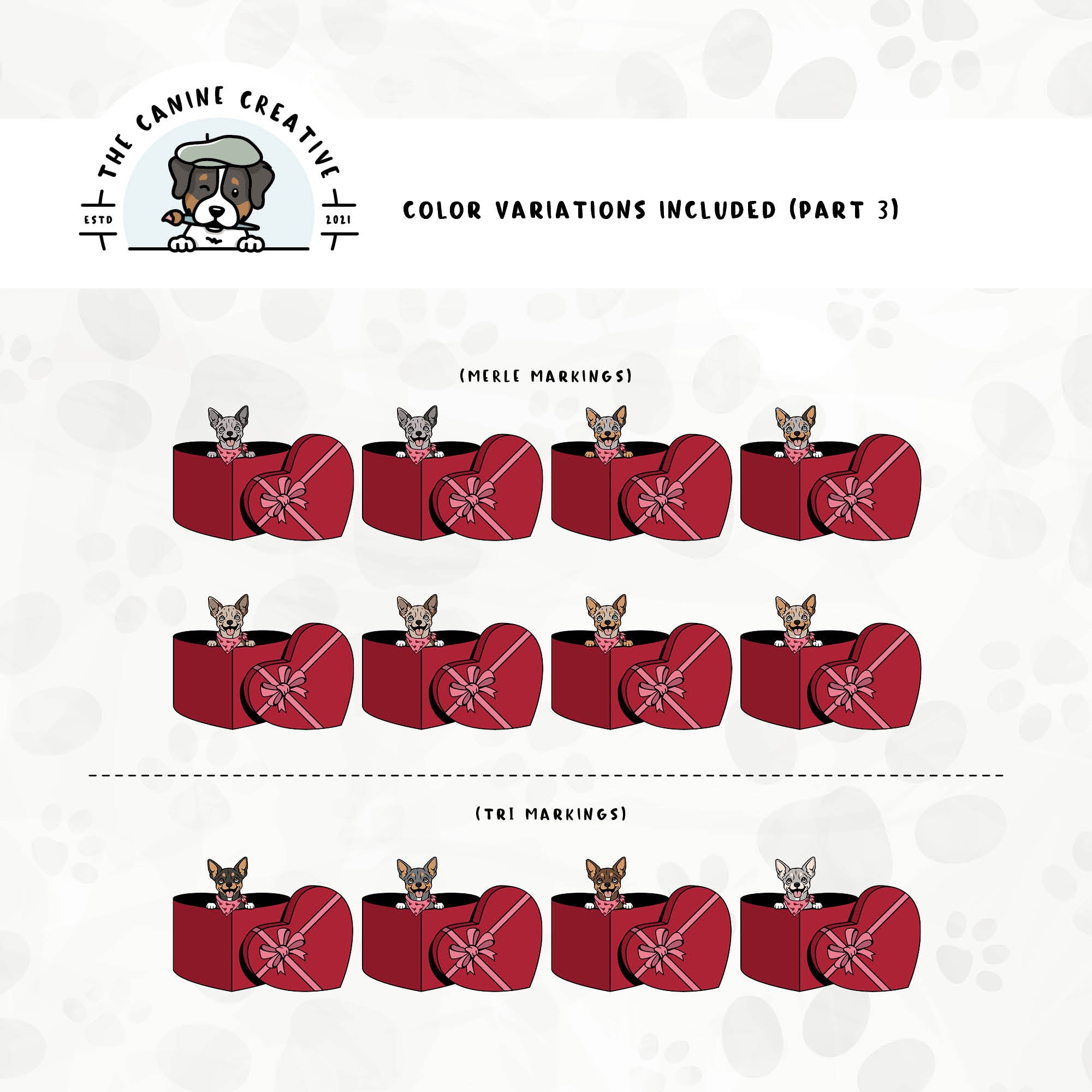 Part 3 of this design set features Chihuahuas with merle or tri-color markings.