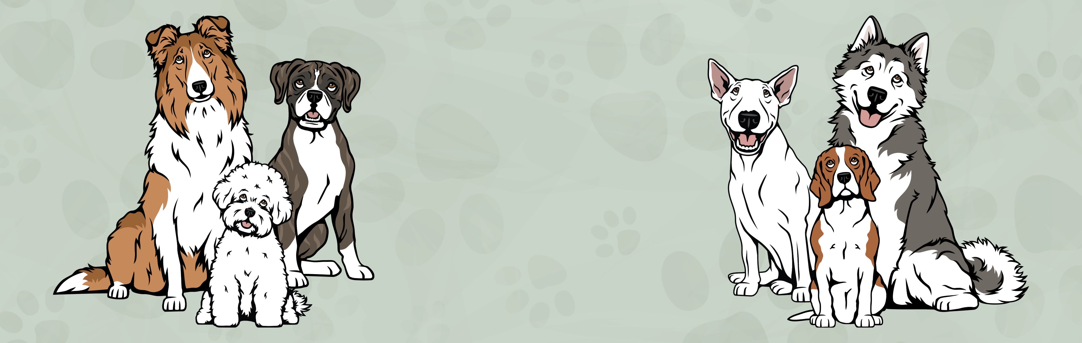 Cute illustrations of various dog breeds