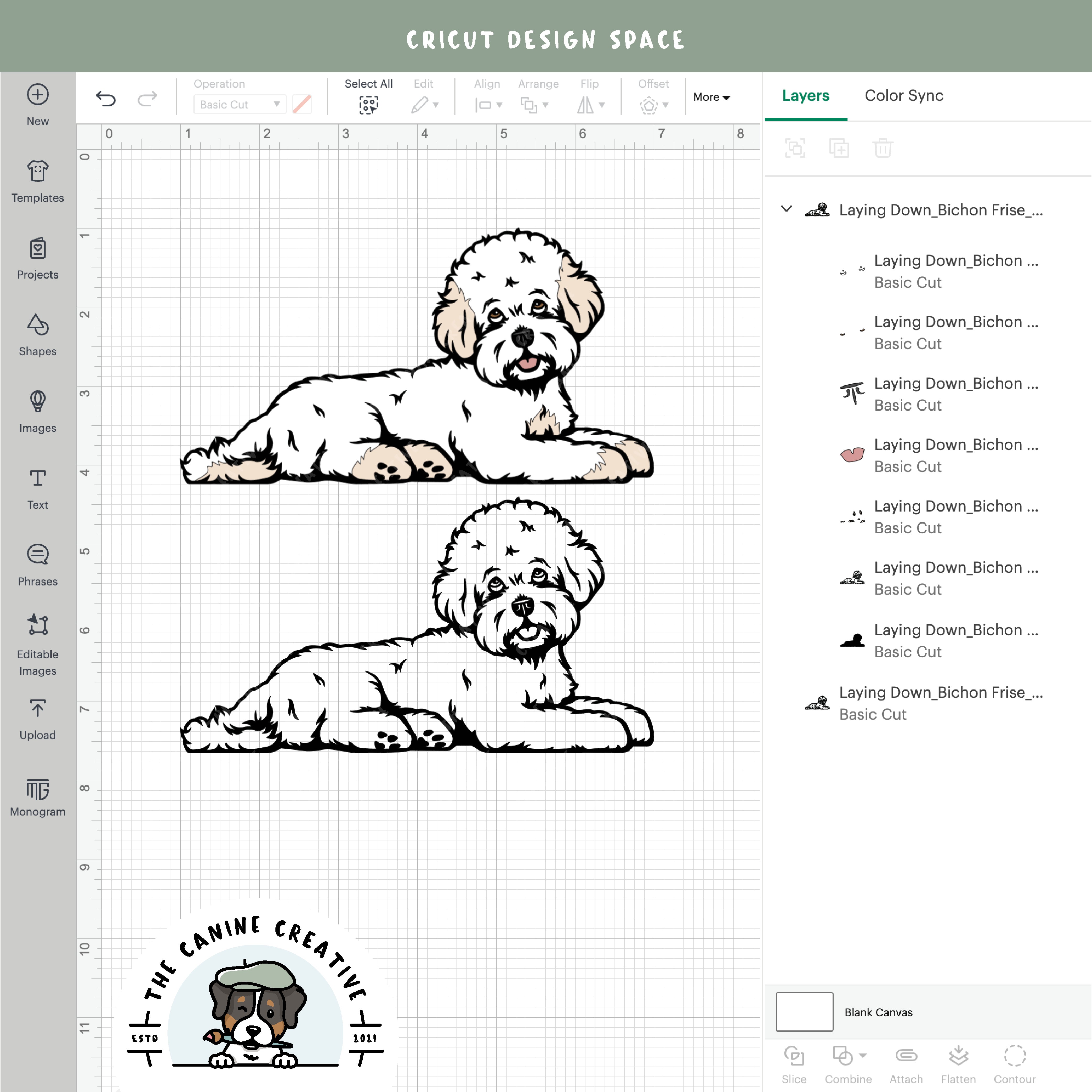 Screenshot showing design layers inside Cricut Design Space.