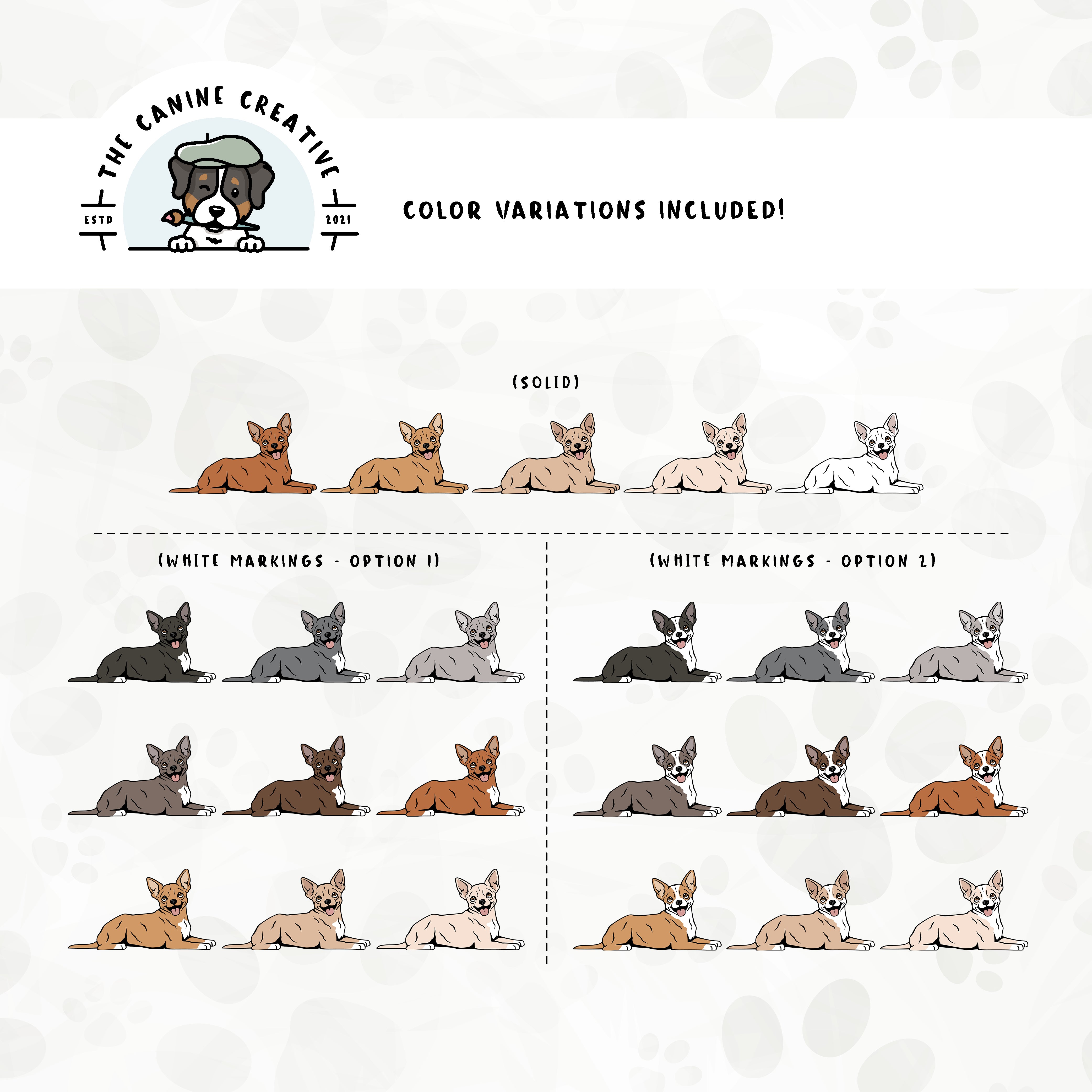 Part 1 of this design set includes common Chihuahua colors, both solid and with white markings.