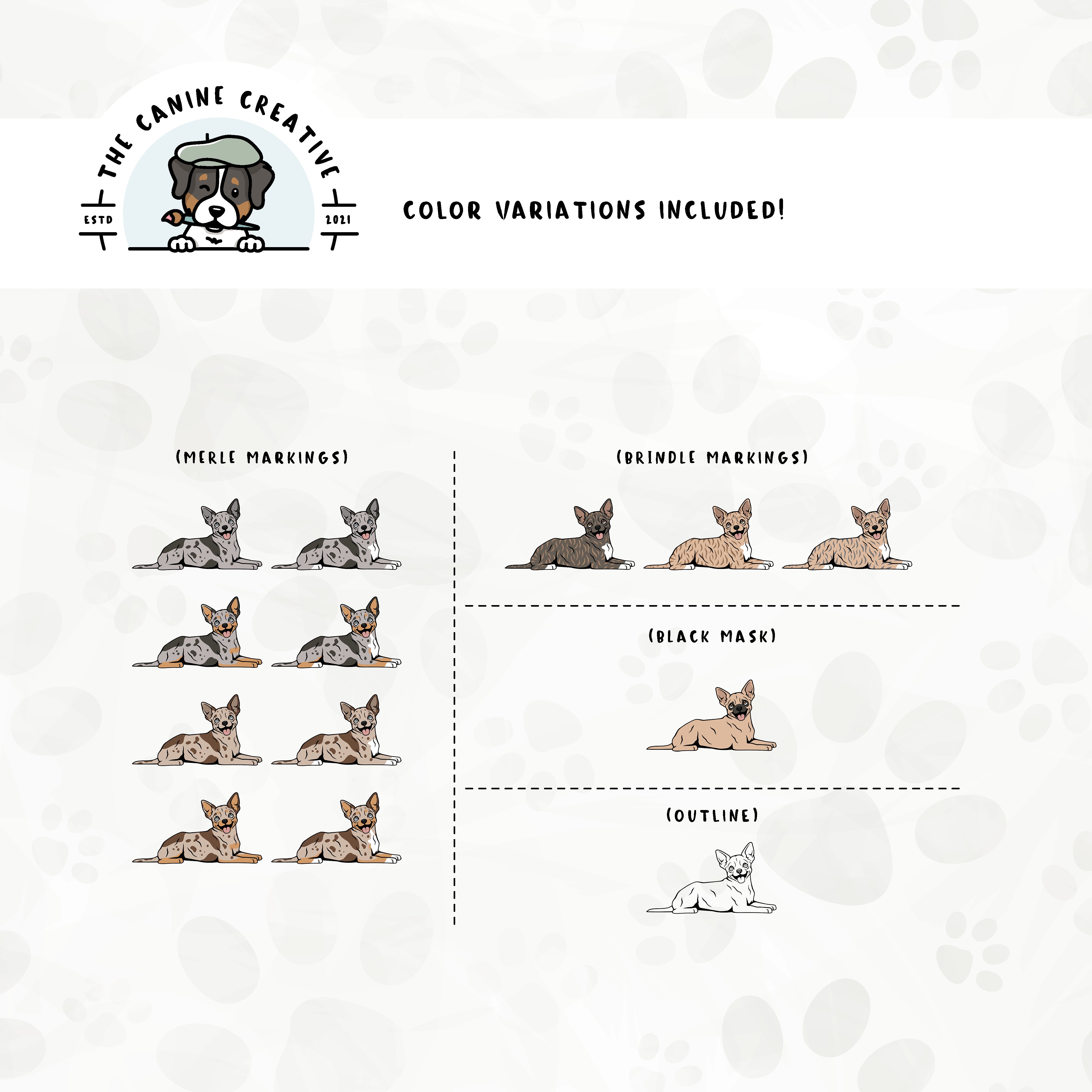 Part 3 of this design set includes Chihuahuas with merle, brindle, and black mask markings, along with an outline option.