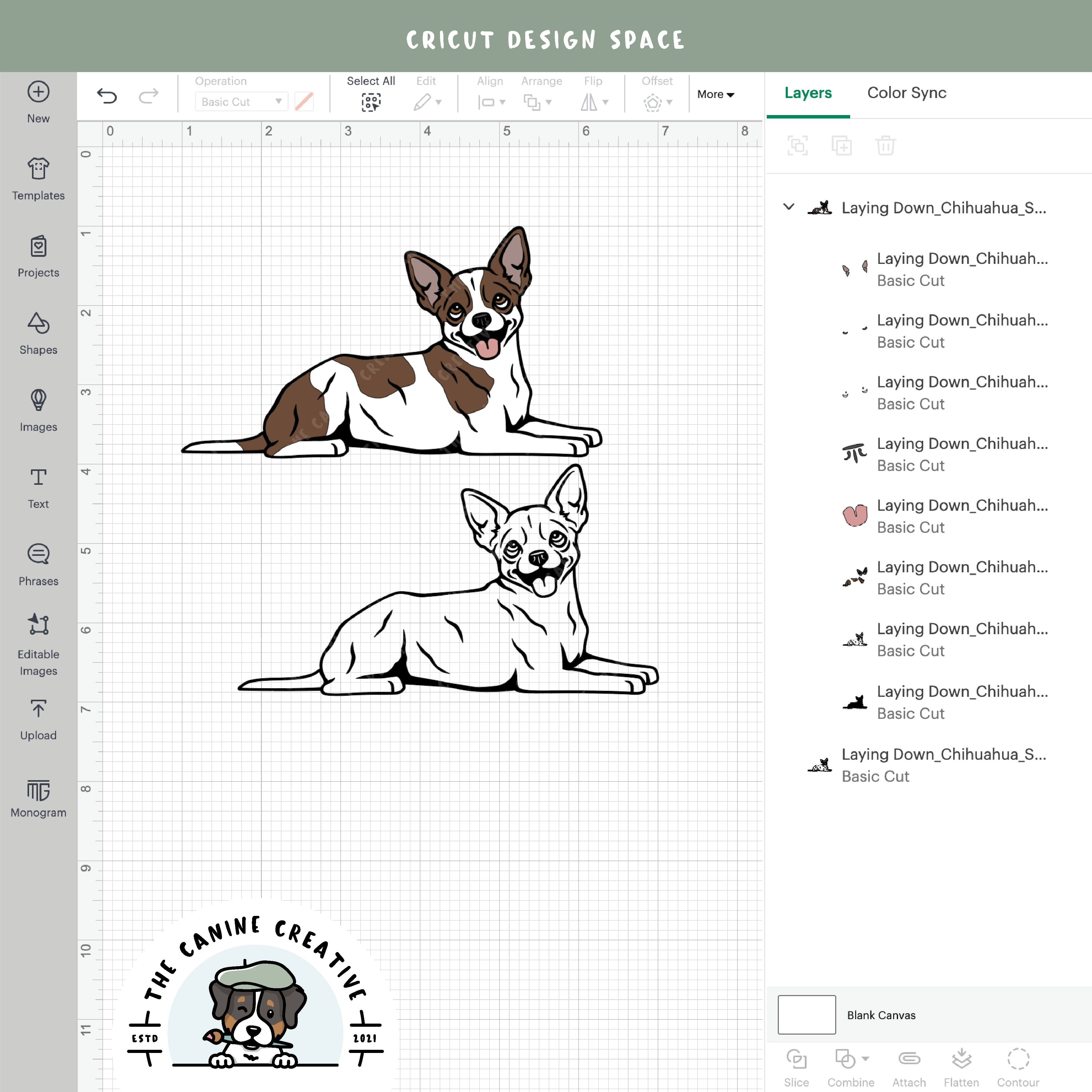 Screenshot showing design layers inside Cricut Design Space.