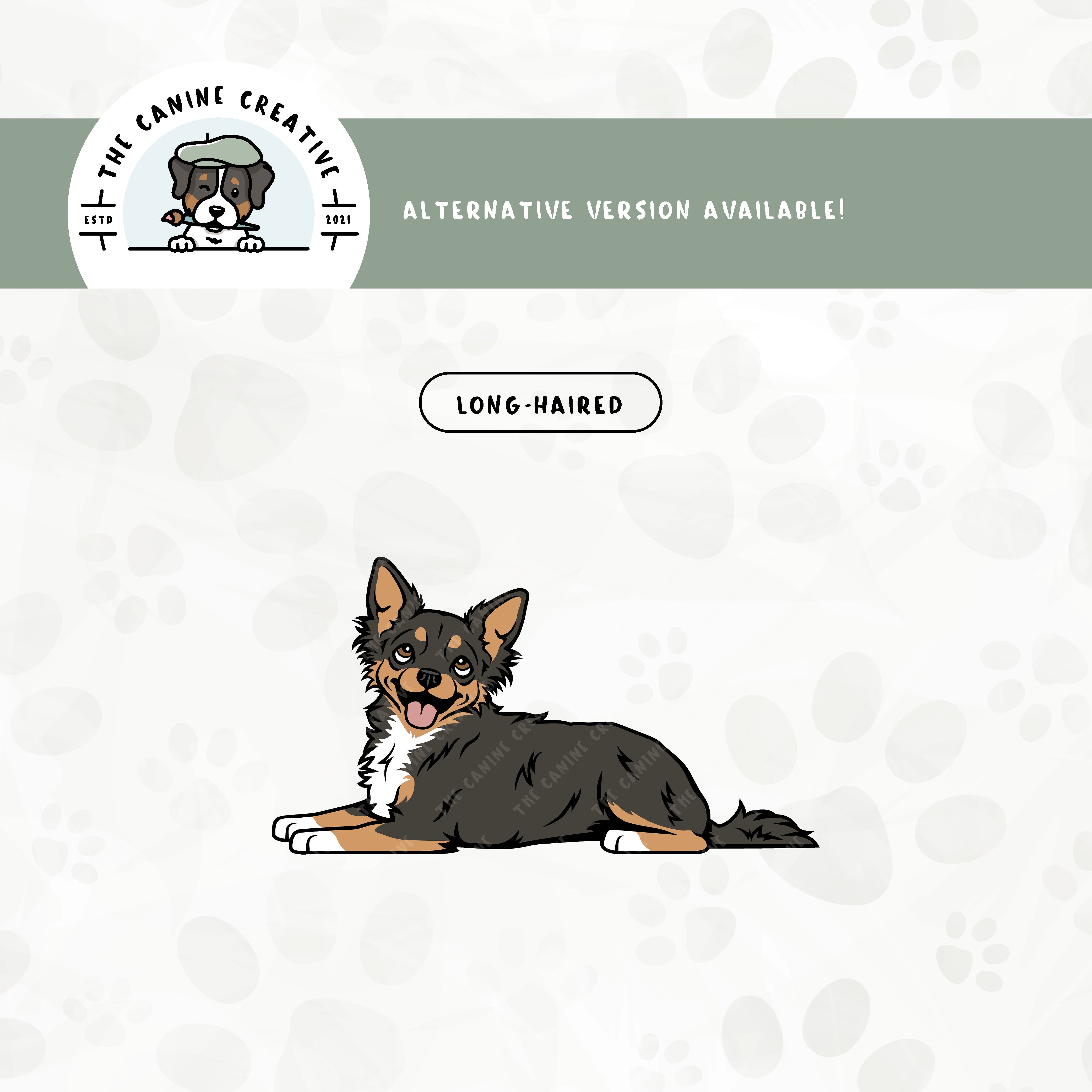 A long haired version is also available for this laying down Chihuahua design.
