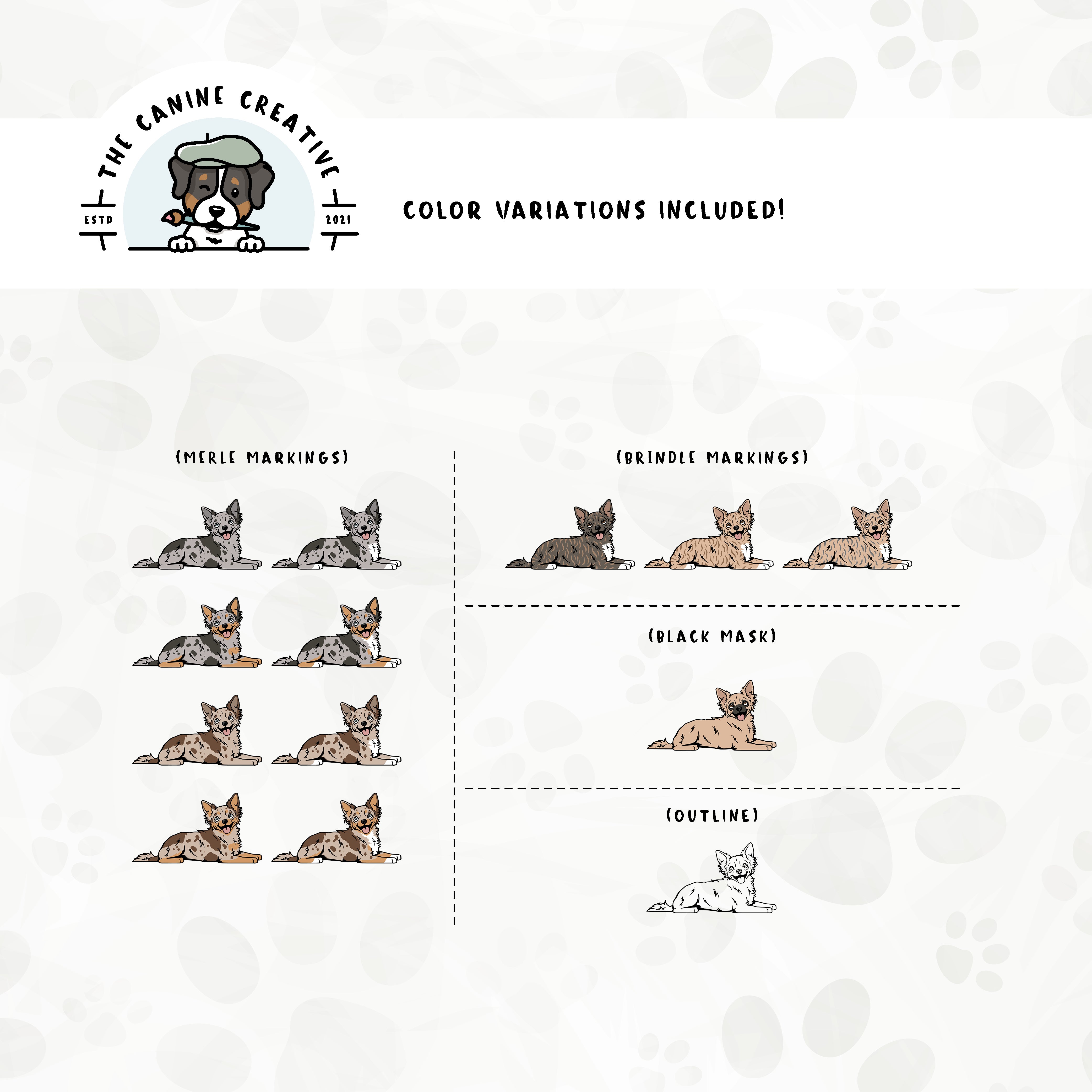 Part 3 of this design set includes Chihuahuas with merle, brindle, and black mask markings, along with an outline option.