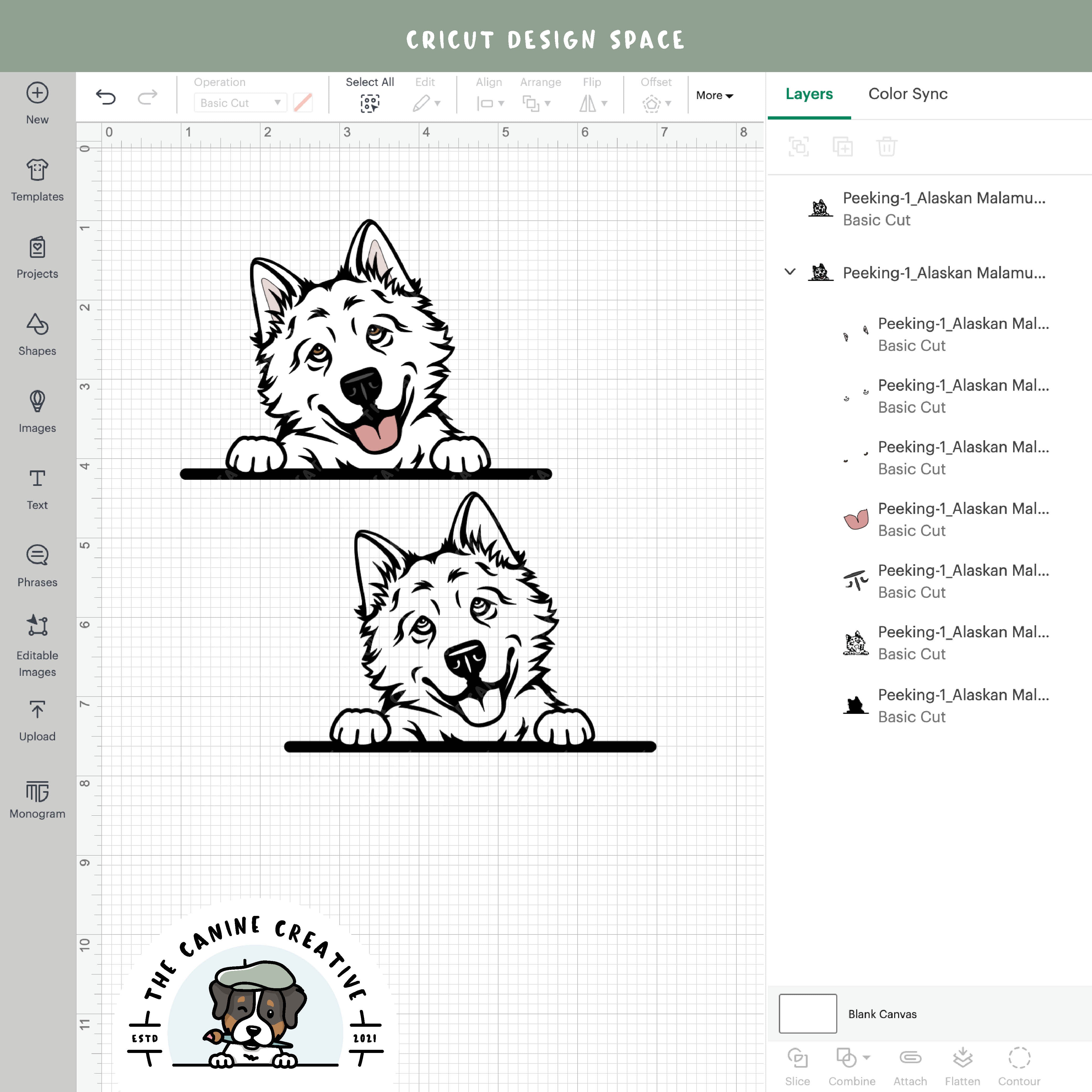 Screenshot showing design layers inside Cricut Design Space.
