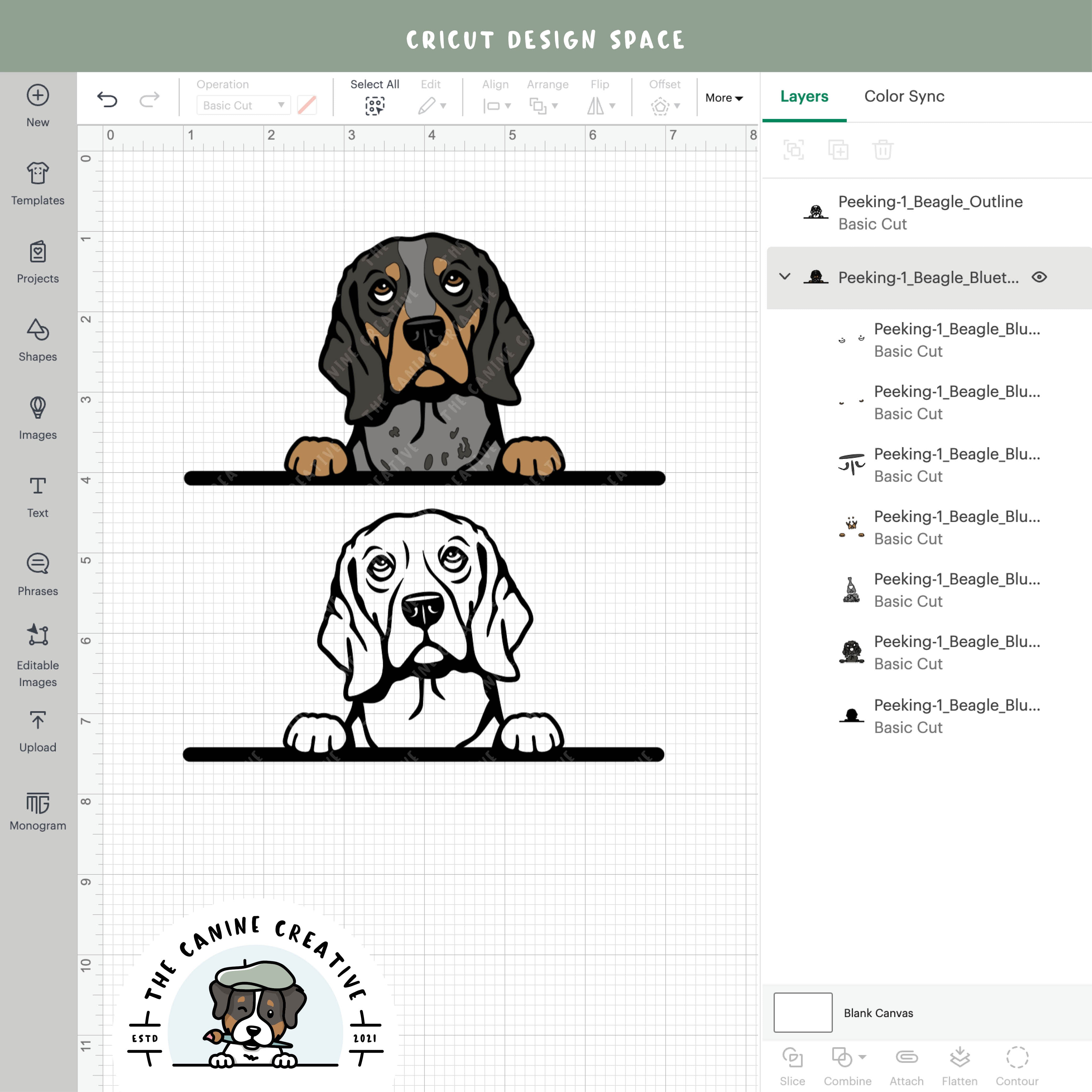 Screenshot showing design layers inside Cricut Design Space.