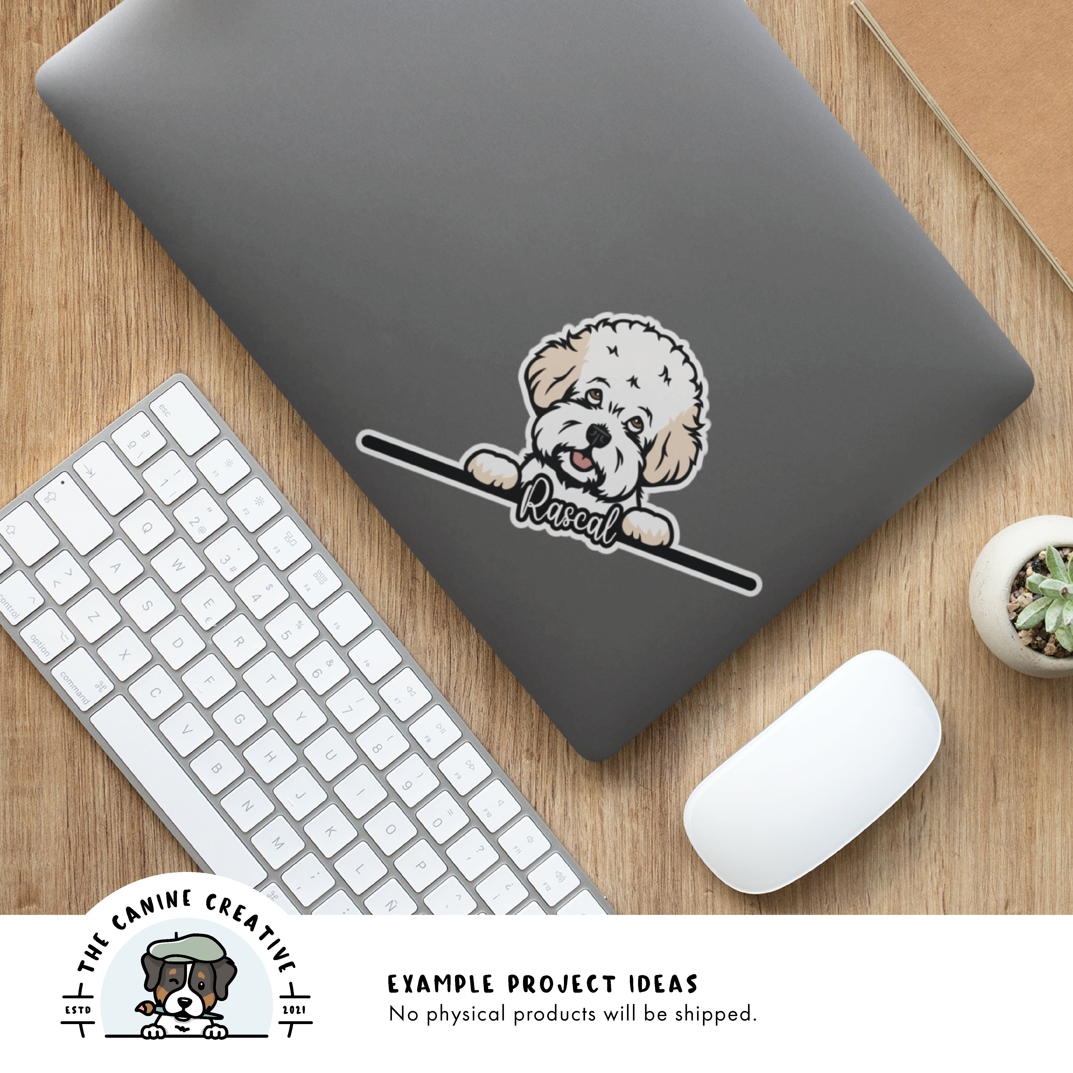 Example project idea showing design as a sticker on a laptop.