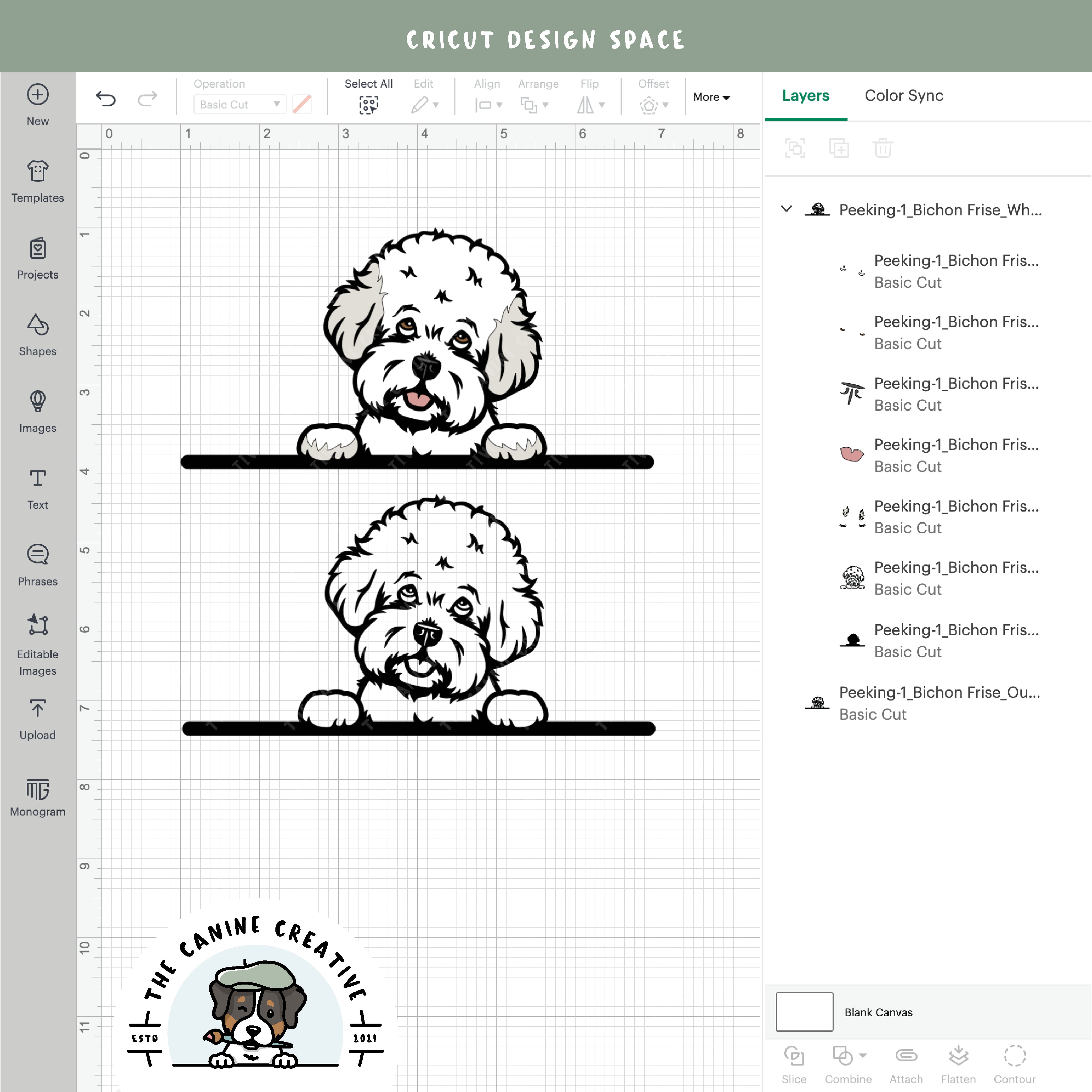 Screenshot showing design layers inside Cricut Design Space.