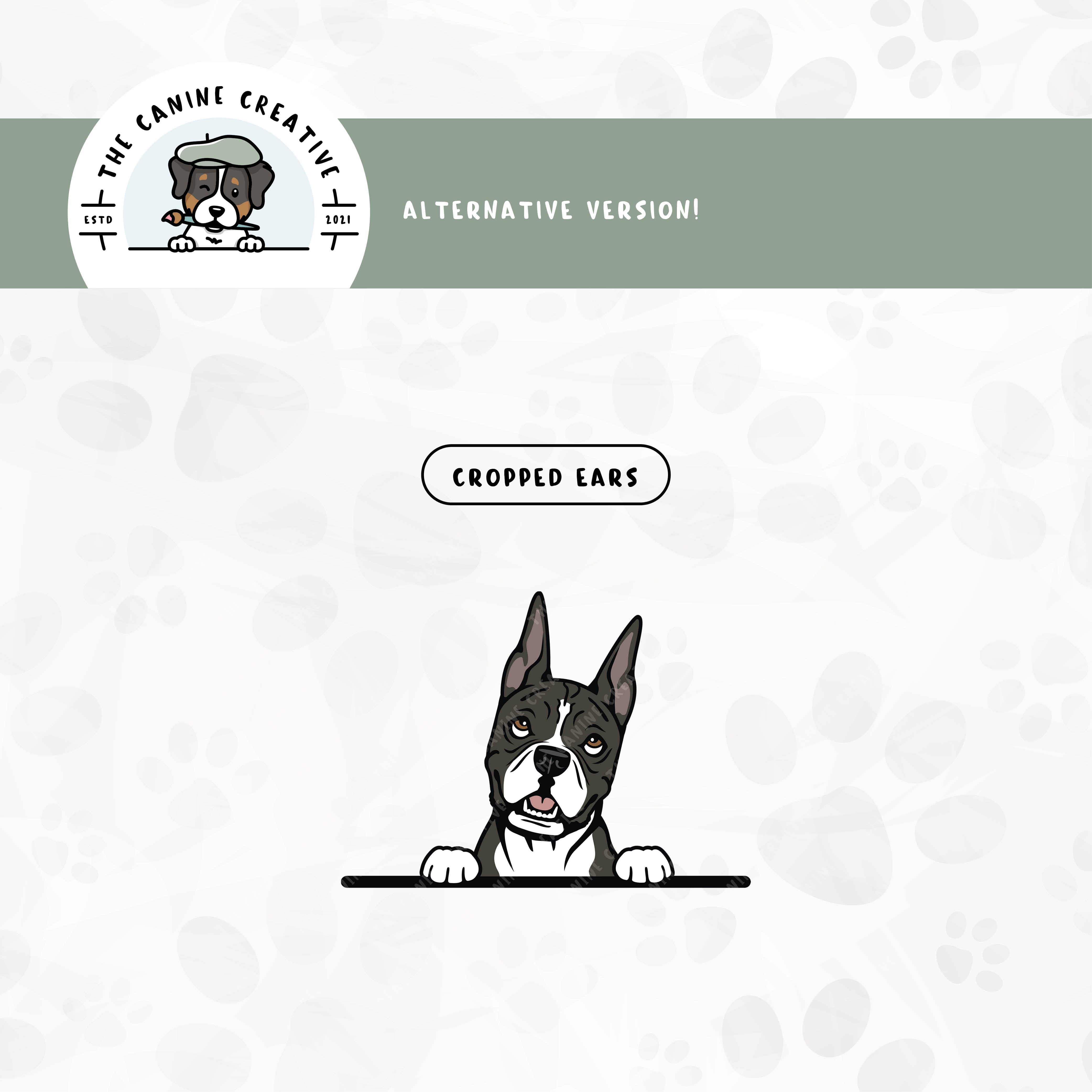 Alternative cropped ear edition also available for this Boxer dog design.