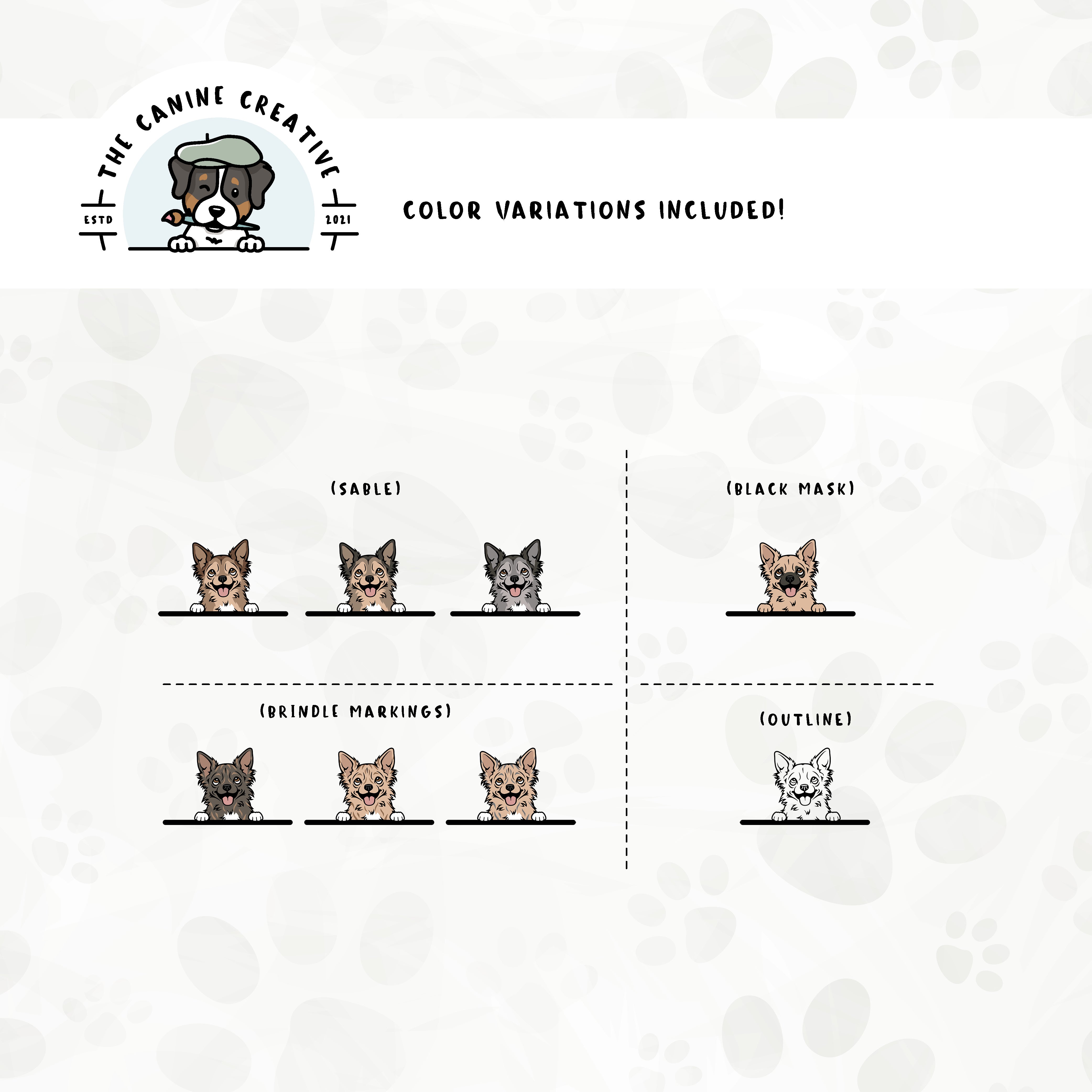 Part 3 of this design set includes Chihuahuas with merle, brindle, and black mask markings, along with an outline option.