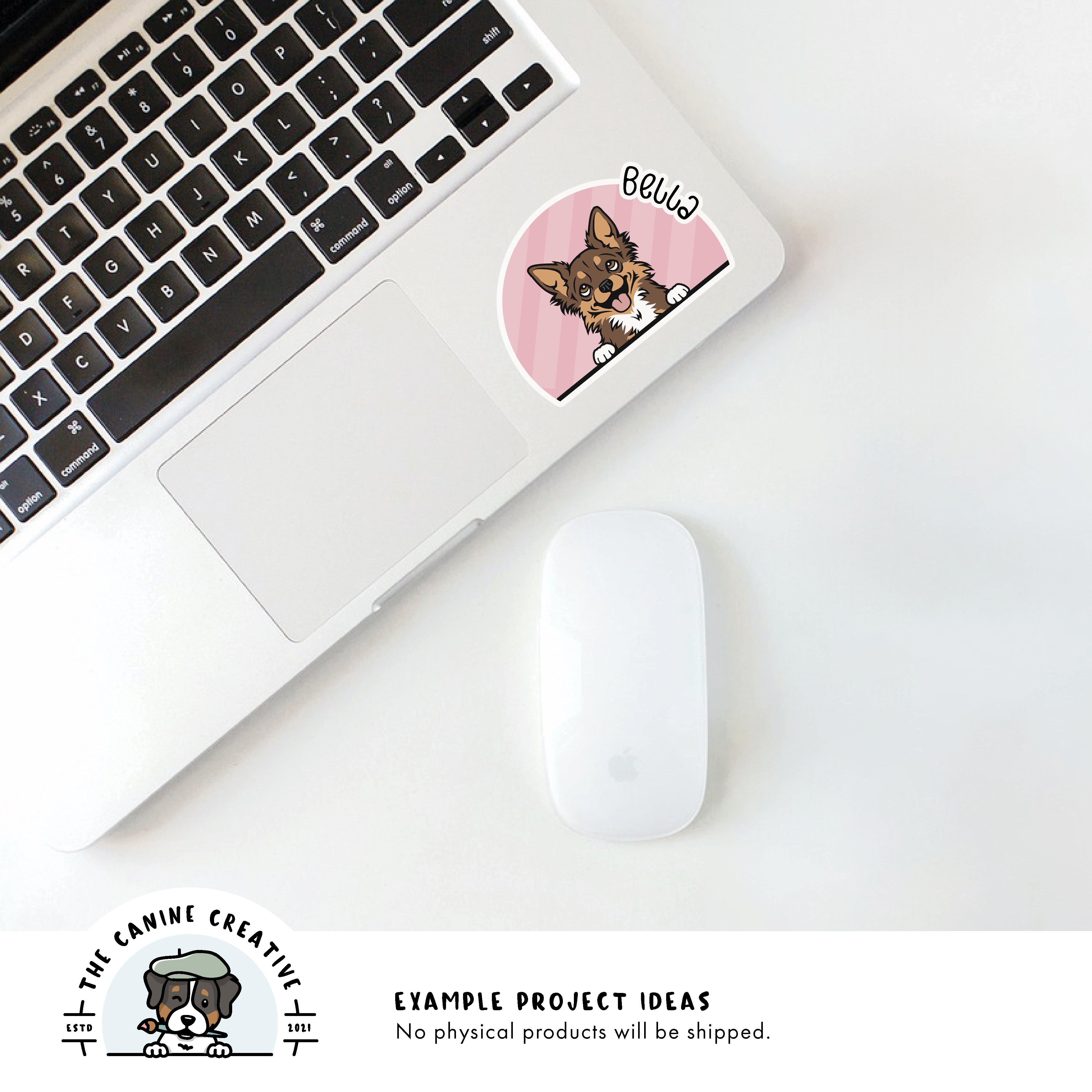 Example project idea showing design as a sticker on a laptop.