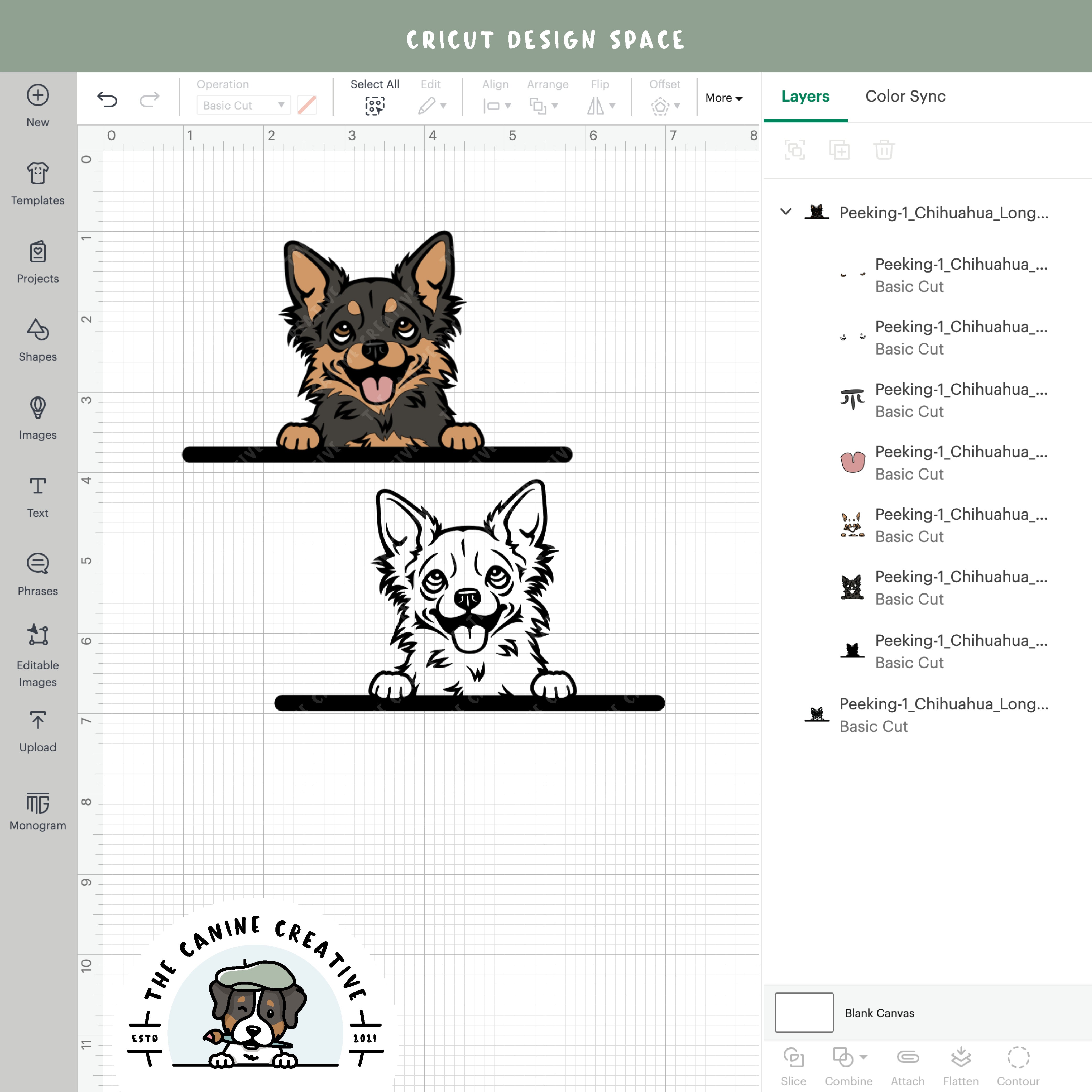 Screenshot showing design layers inside Cricut Design Space.