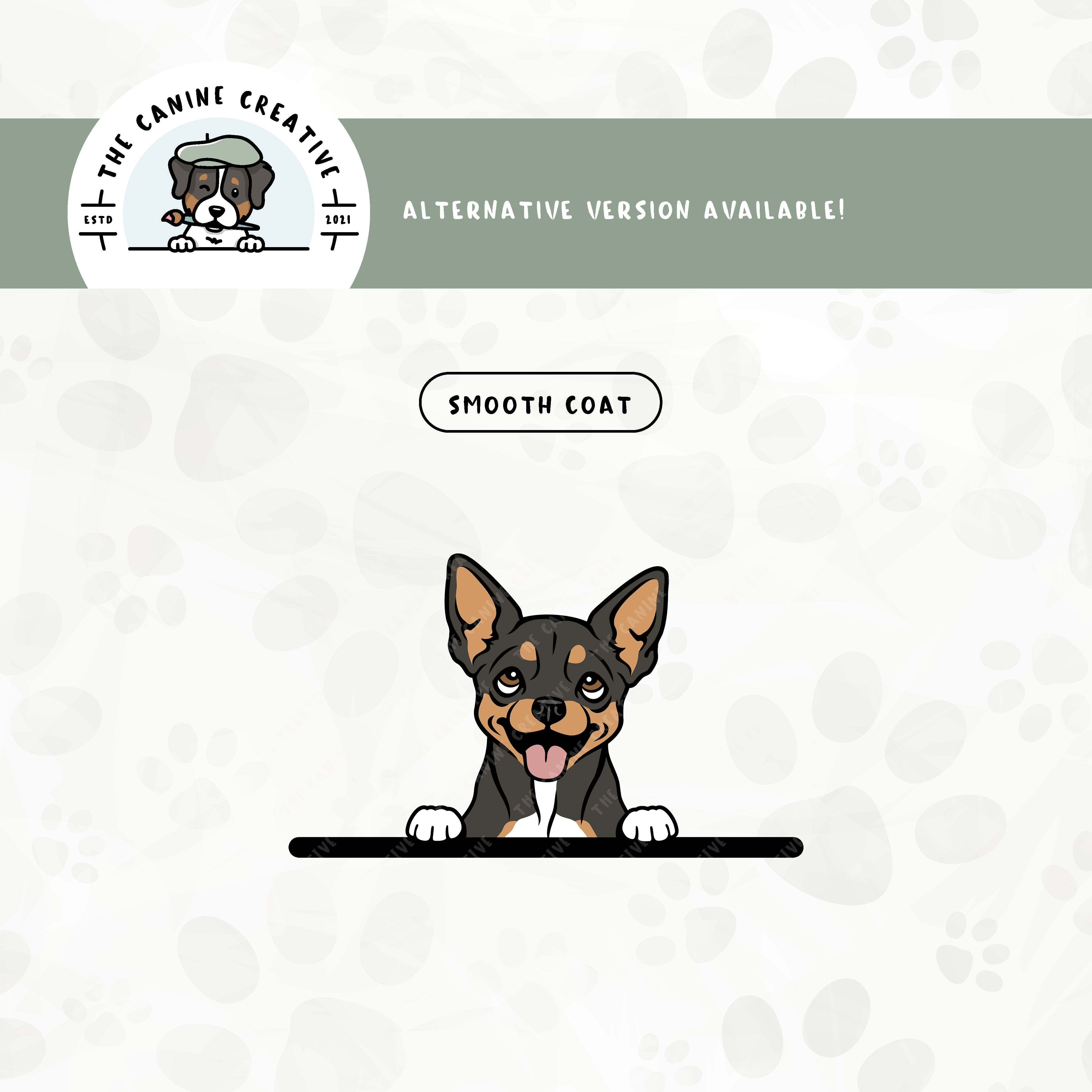 A smooth version is also available for this peeking Chihuahua design.
