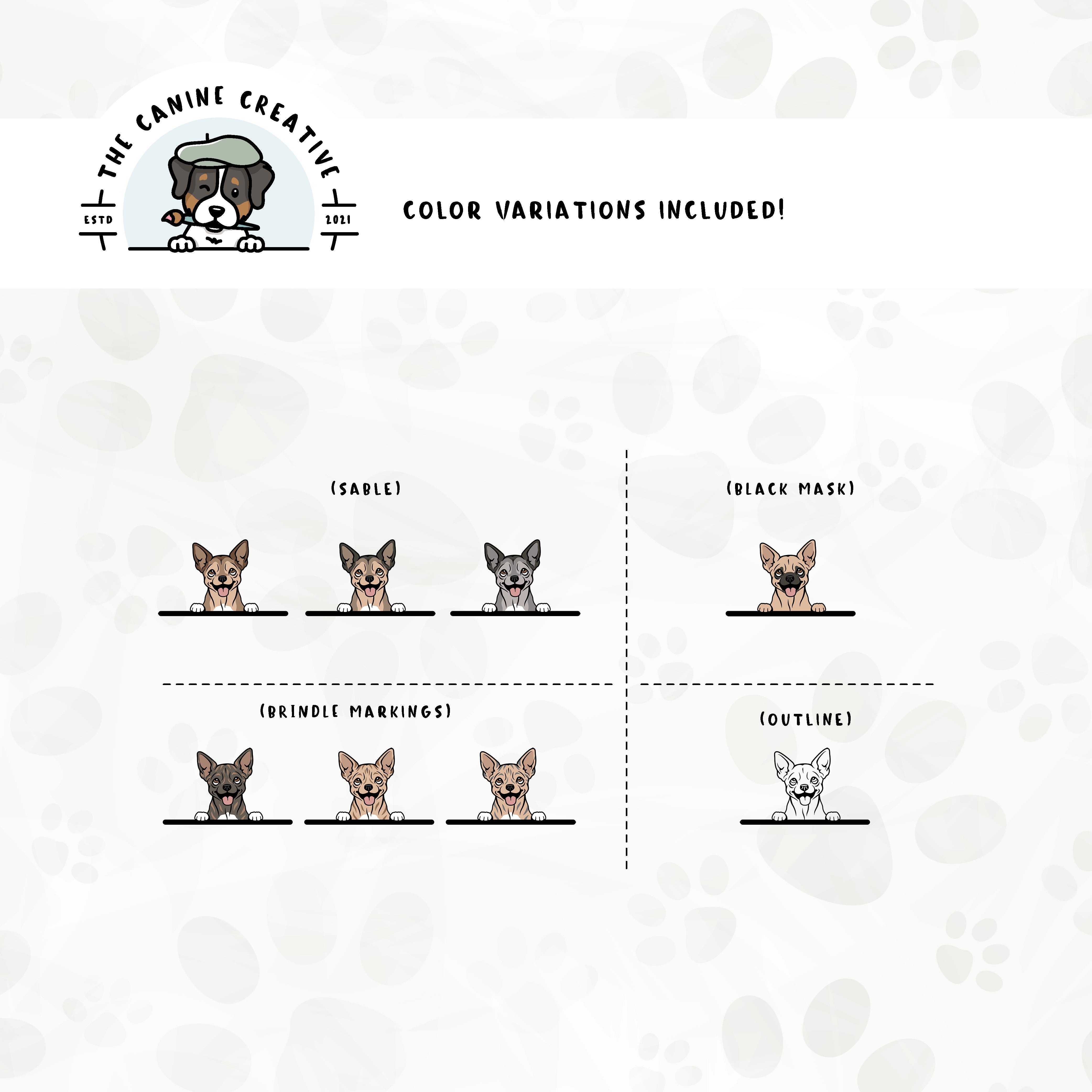 Part 3 of this design set includes Chihuahuas with merle, brindle, and black mask markings, along with an outline option.
