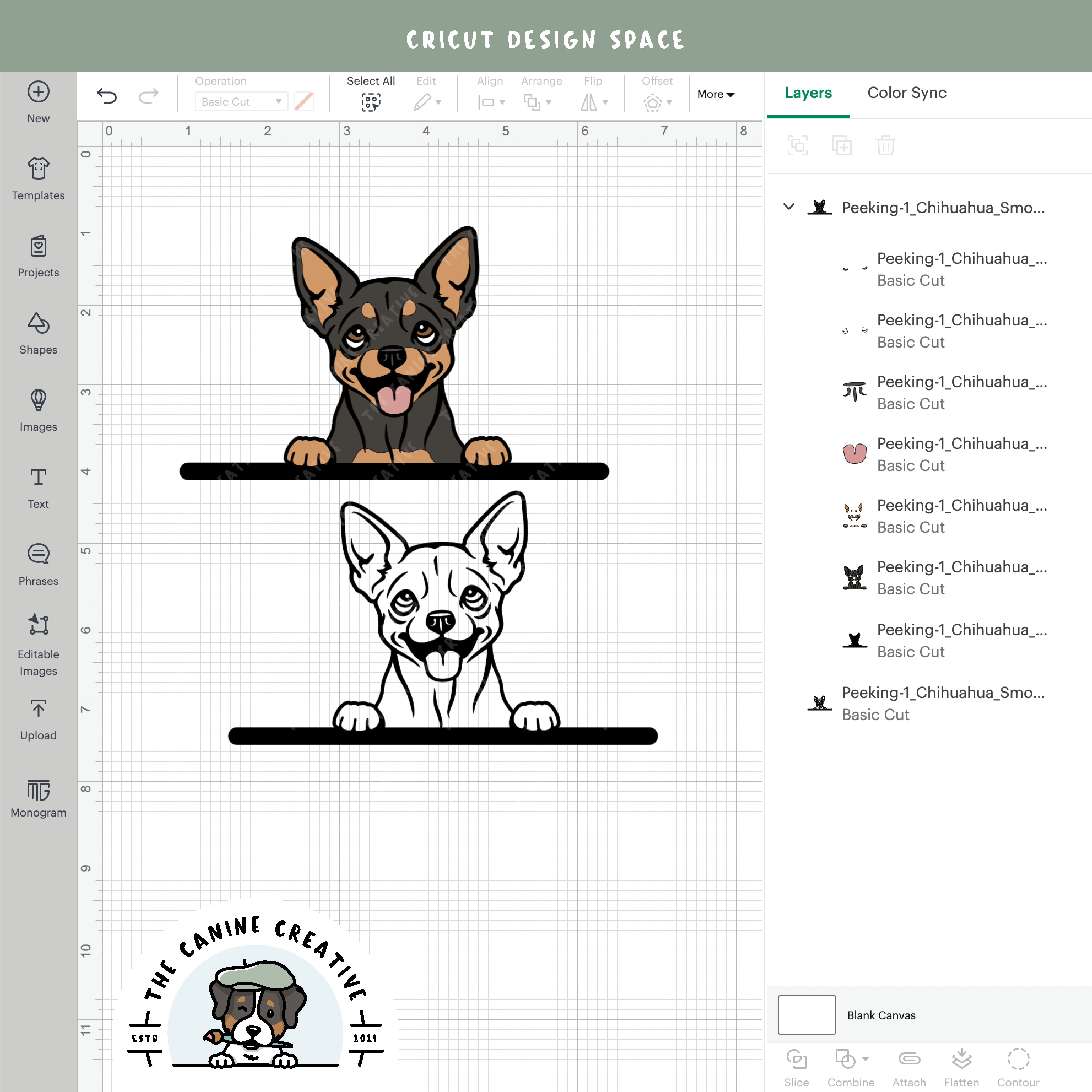 Screenshot showing design layers inside Cricut Design Space.