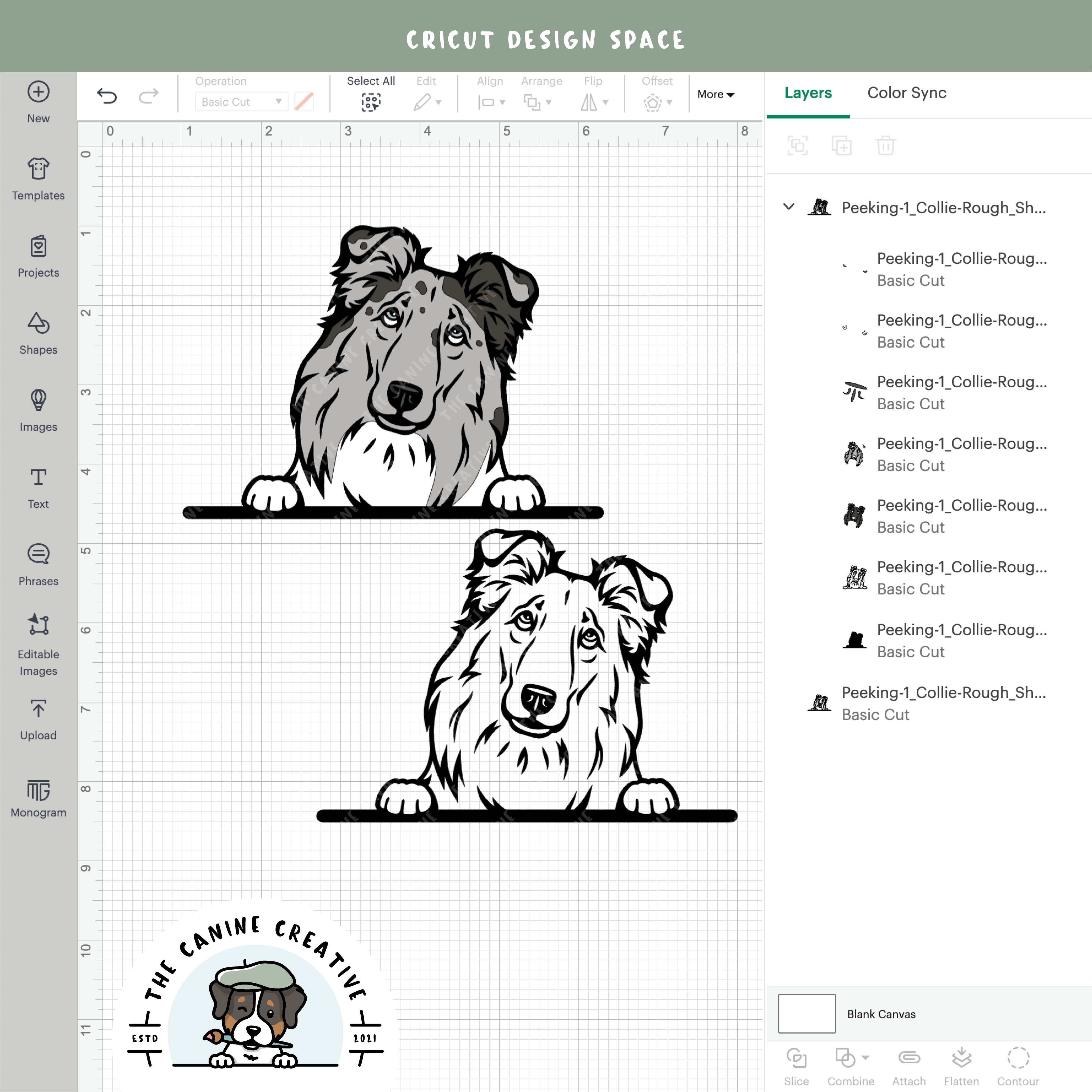 Screenshot showing design layers inside Cricut Design Space.