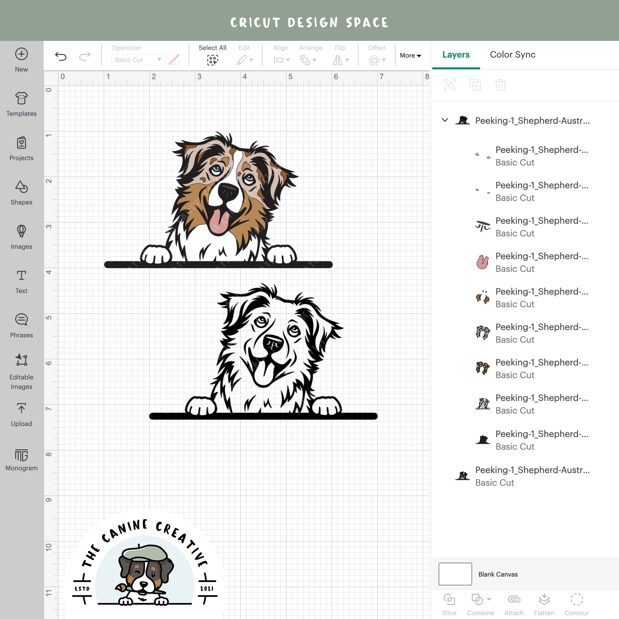Screenshot showing design layers inside Cricut Design Space.