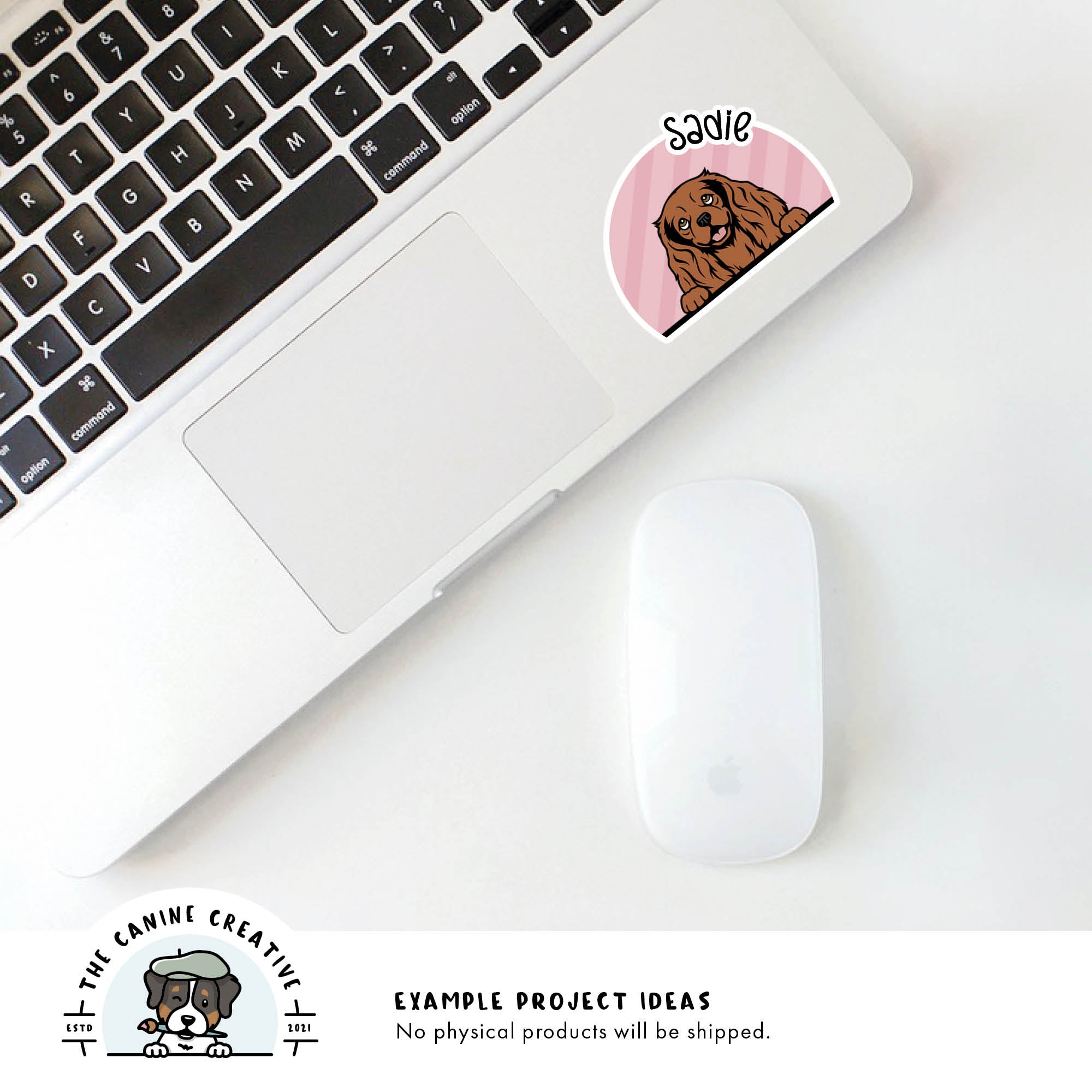 Example project idea showing design as a sticker on a laptop.