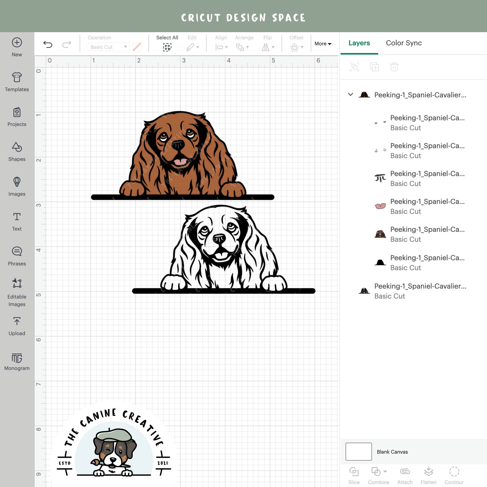 Screenshot showing design layers inside Cricut Design Space.
