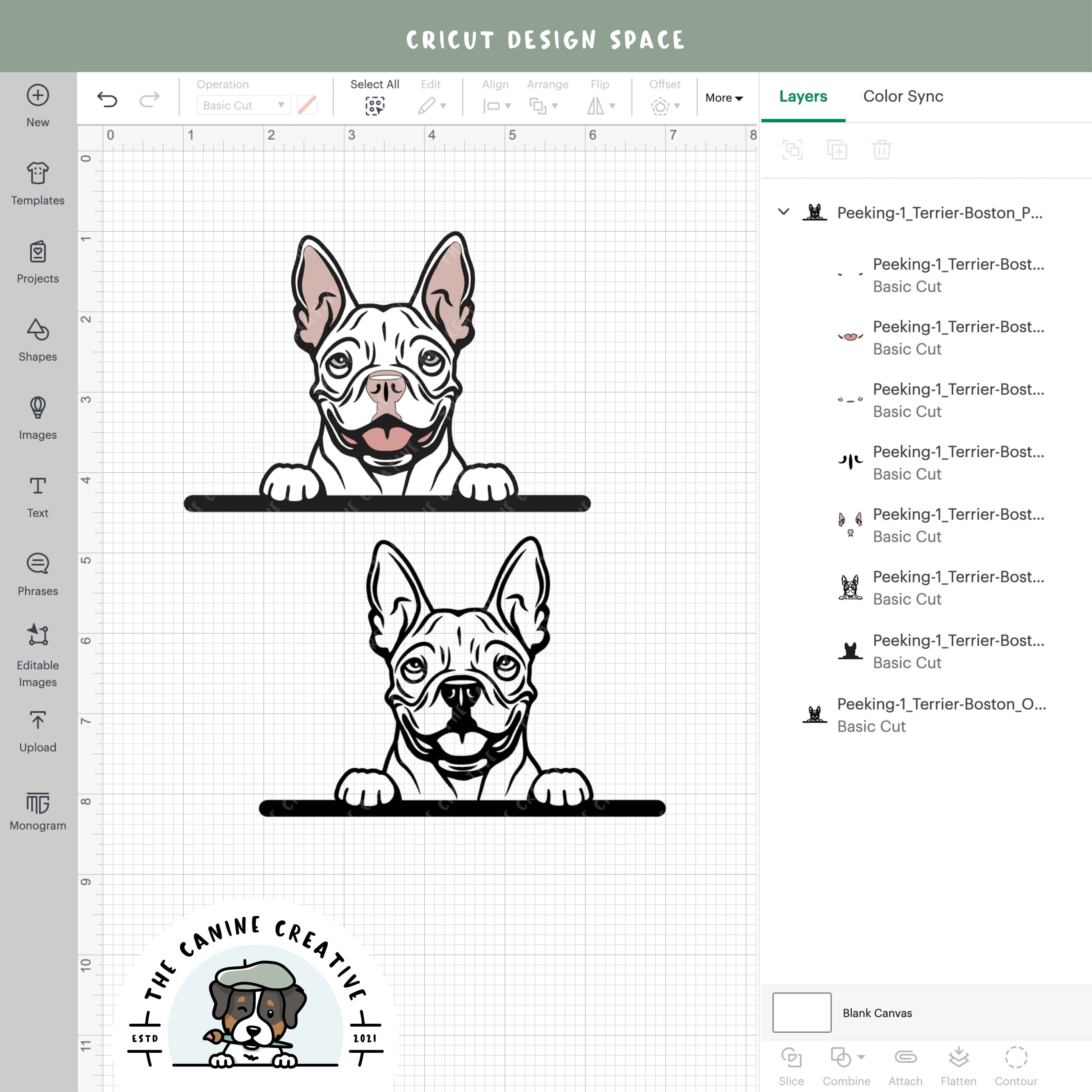 Screenshot showing design layers inside Cricut Design Space.