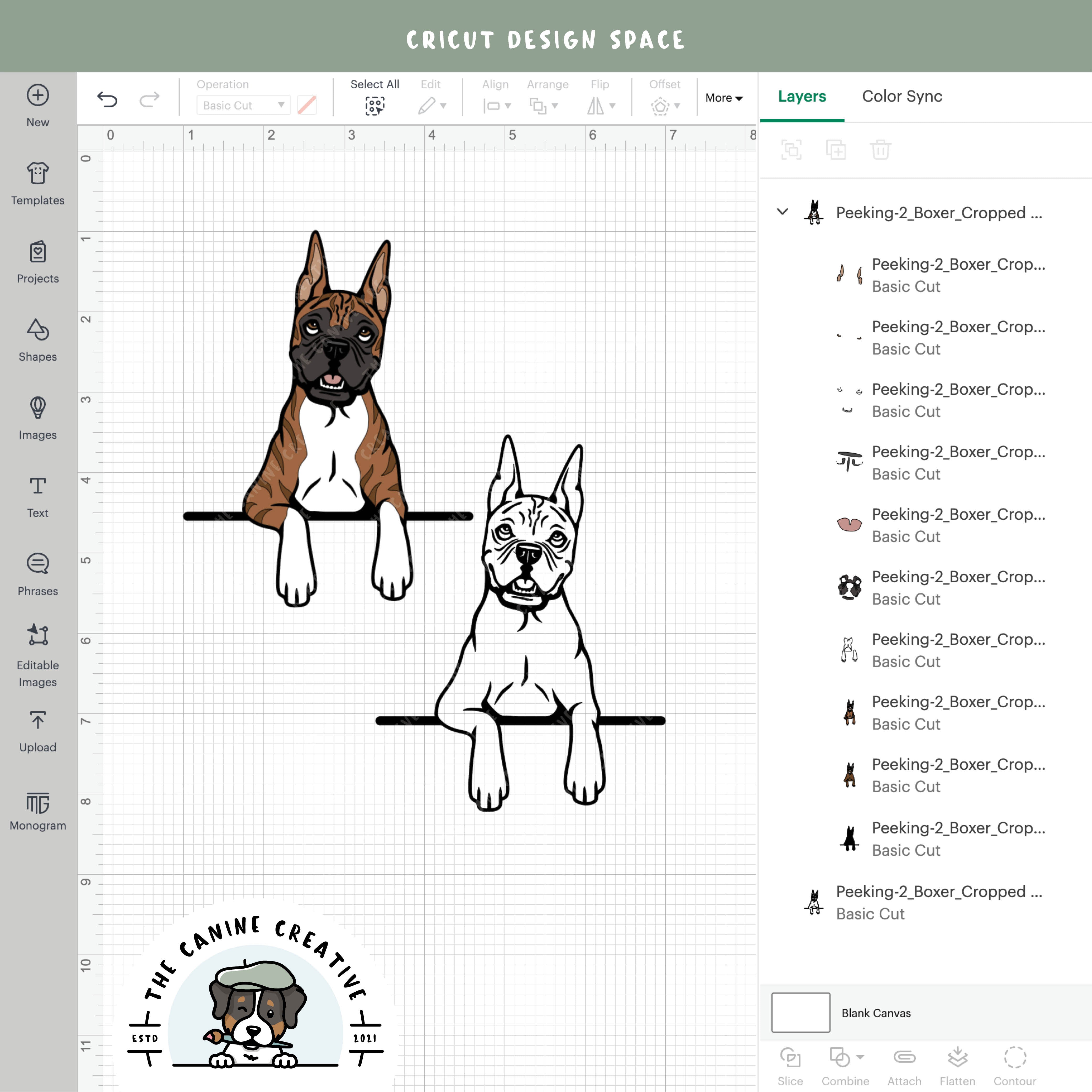 Screenshot showing design layers inside Cricut Design Space.