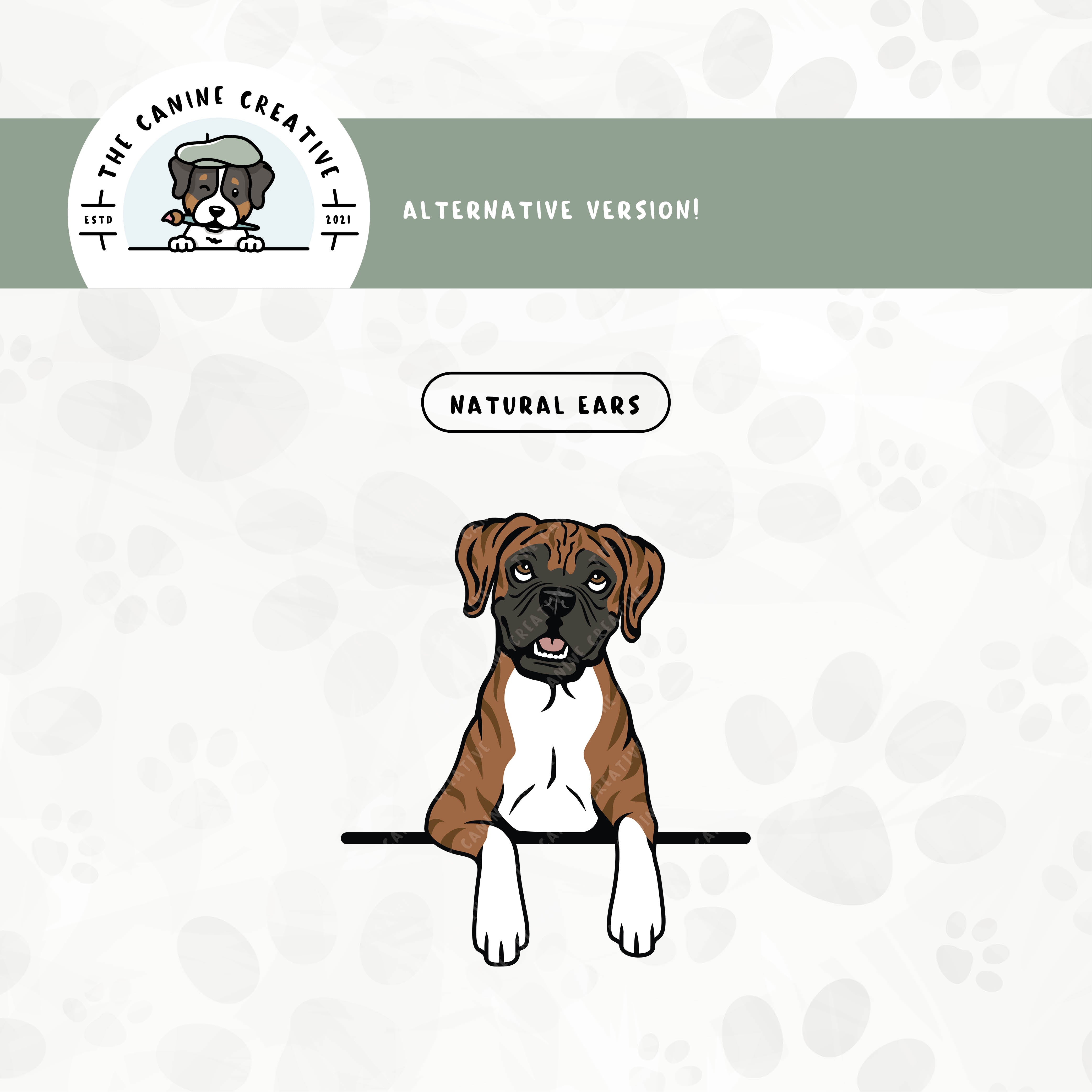 Alternative floppy ear edition are also available for this Boxer dog design.