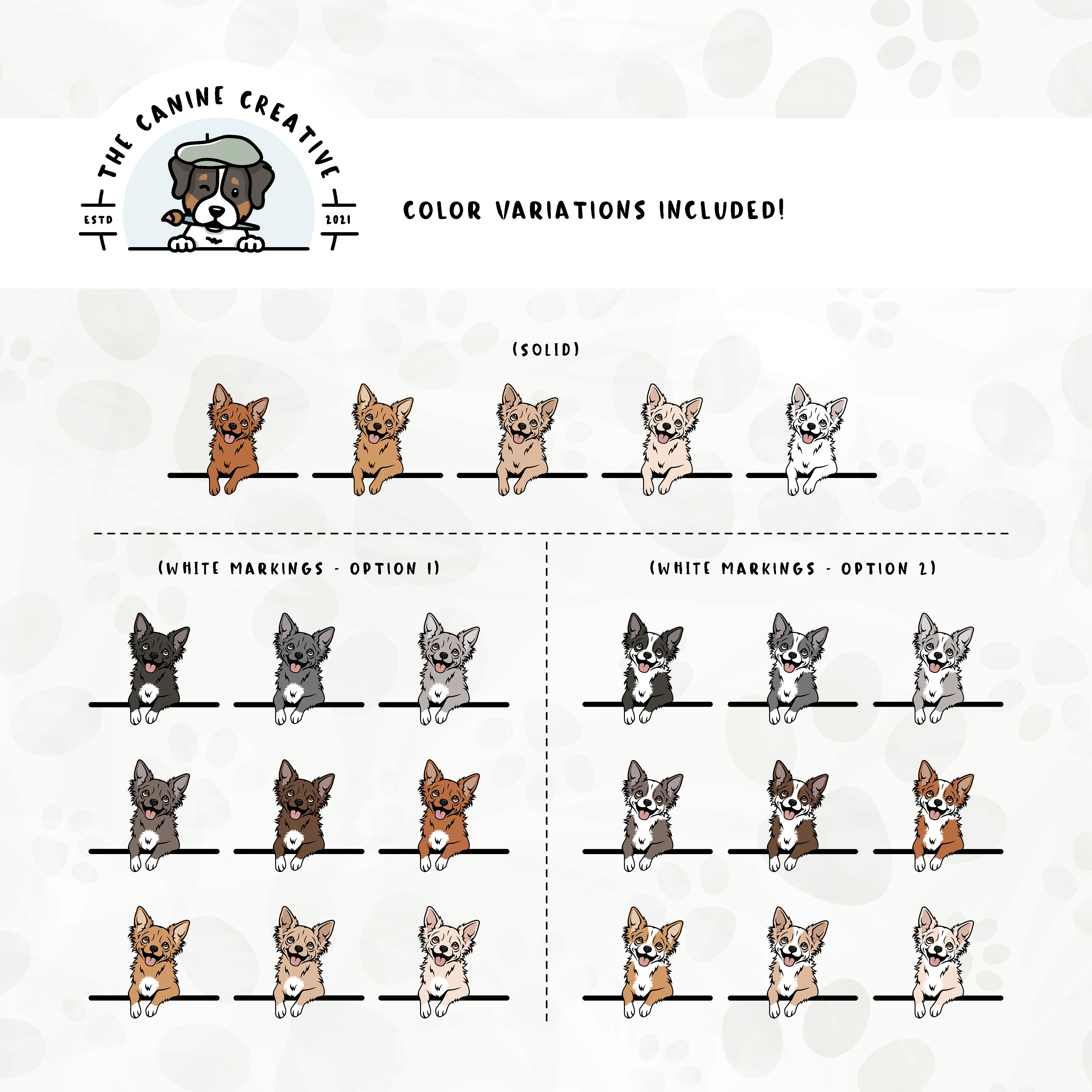Part 1 of this design set includes common Chihuahua colors, both solid and with white markings.
