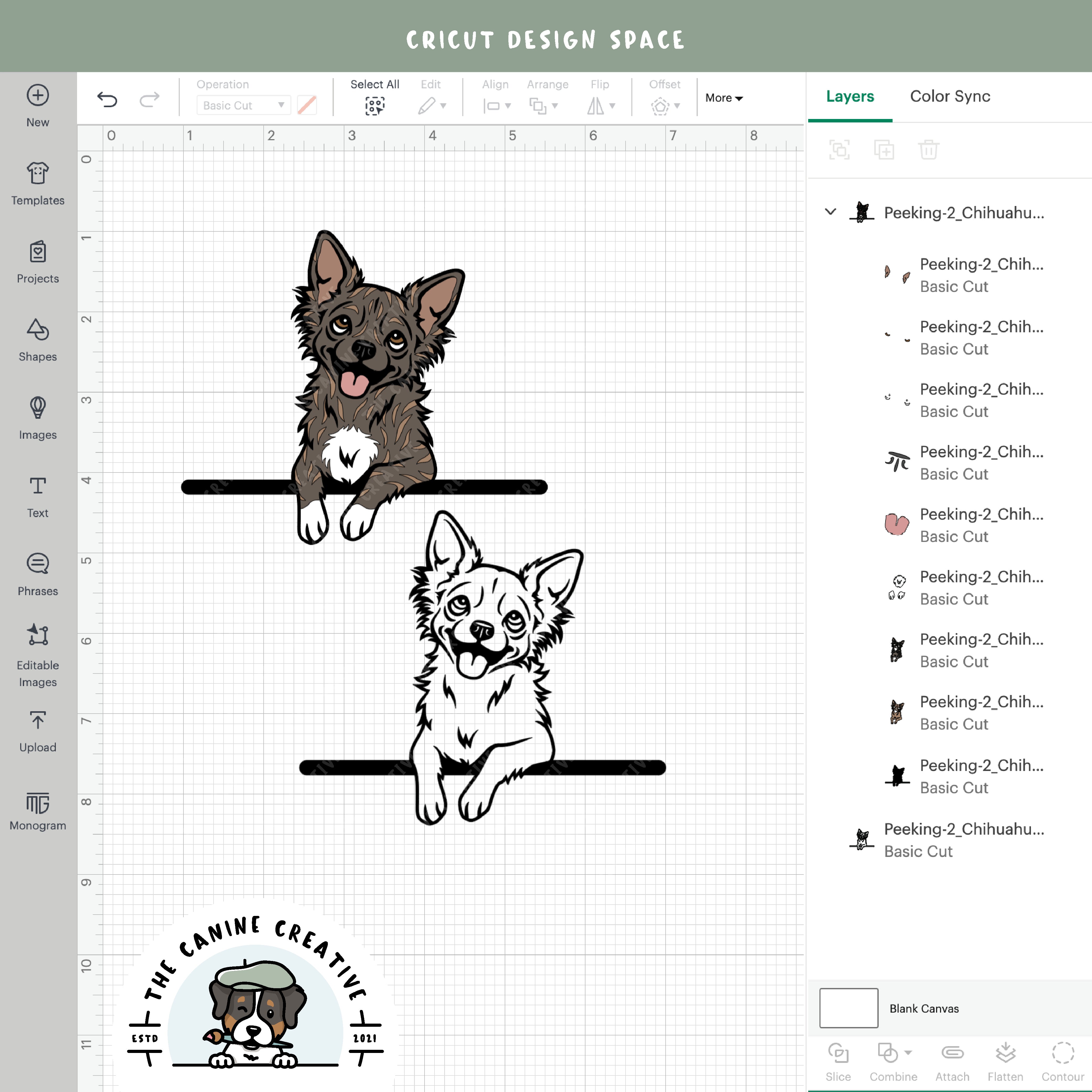 Screenshot showing design layers inside Cricut Design Space.