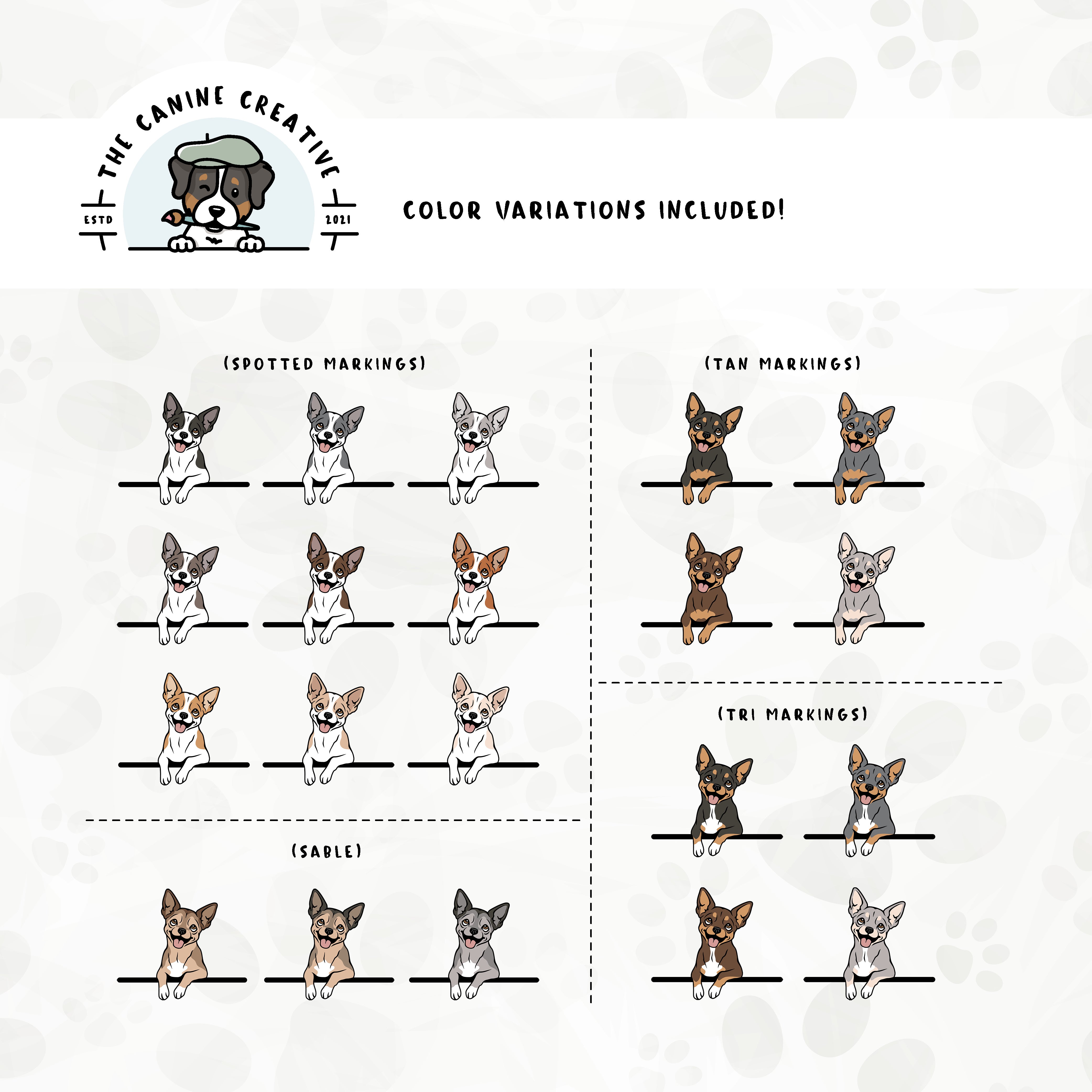 Part 2 of this design set features Chihuahuas with spotted, sable, tan, and tri-color markings.