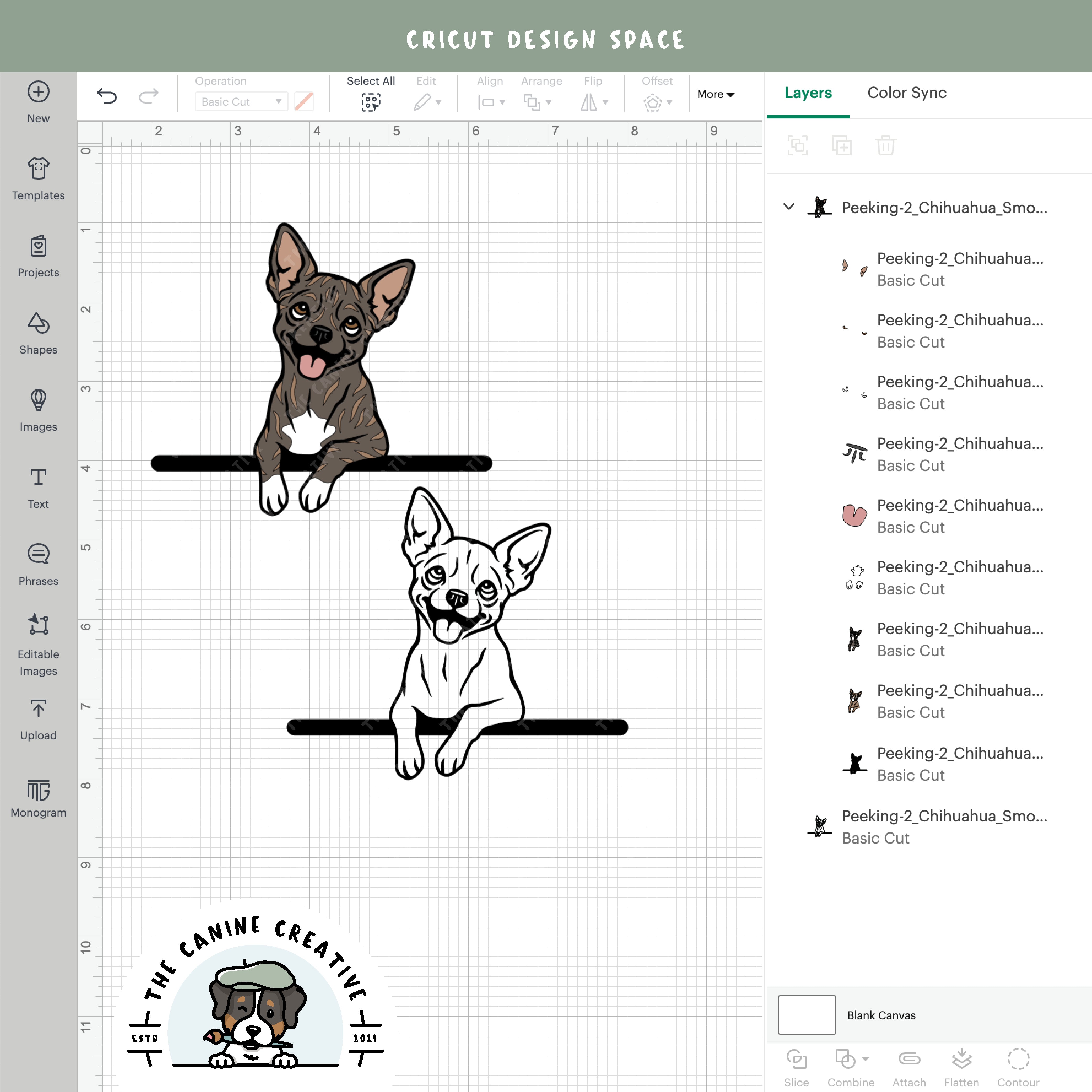 Screenshot showing design layers inside Cricut Design Space.