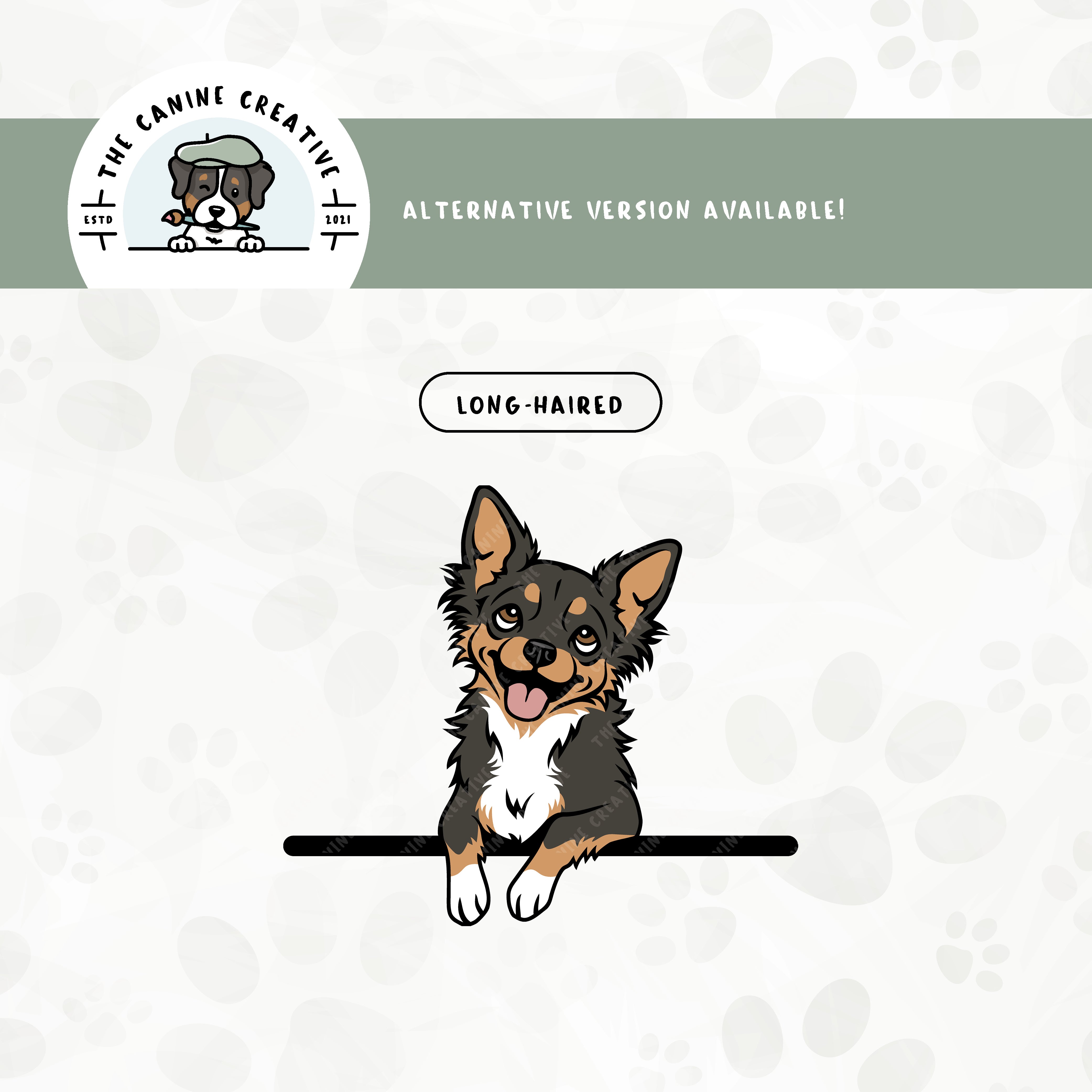 A long haired version is also available for this peeking Chihuahua design.