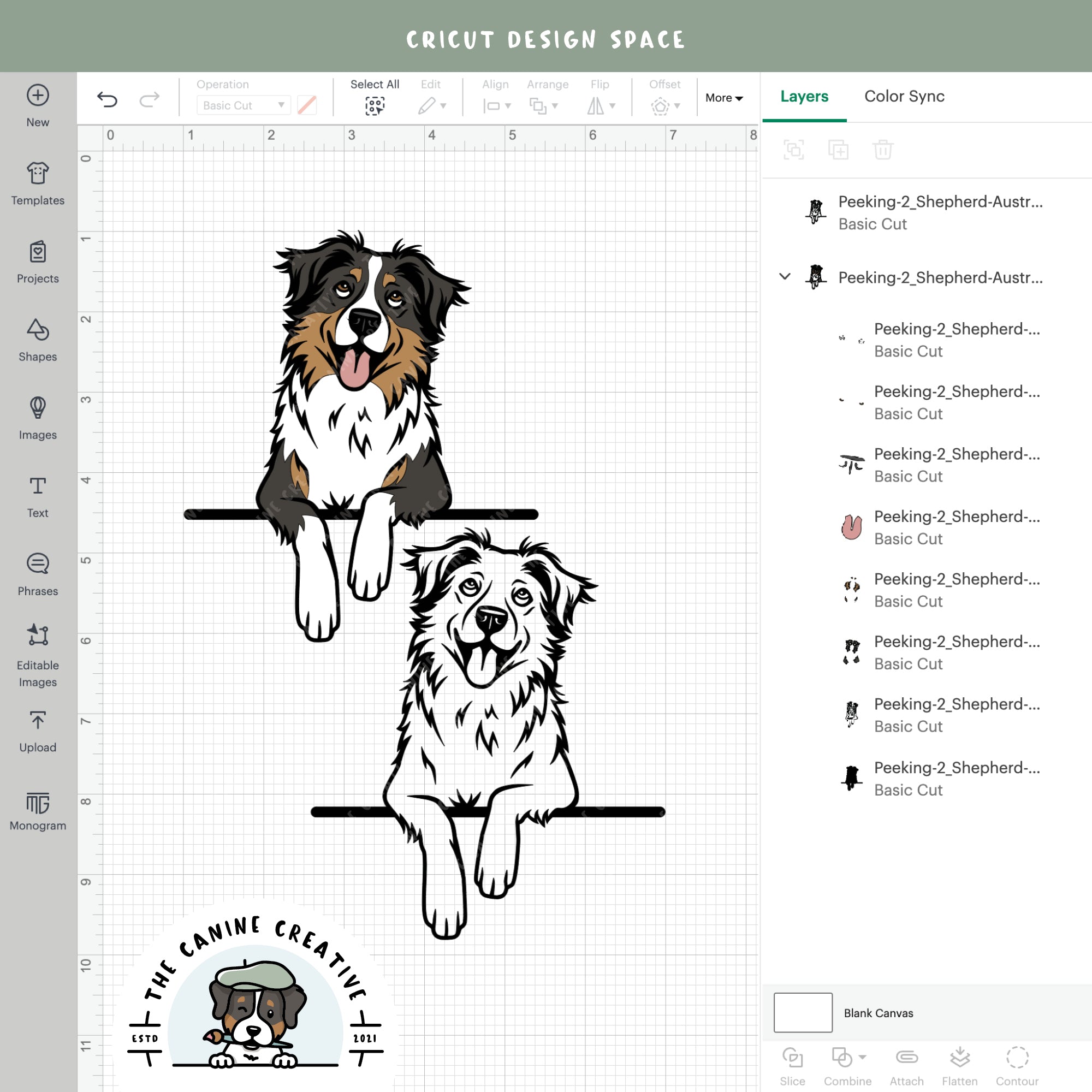 Screenshot showing design layers inside Cricut Design Space.