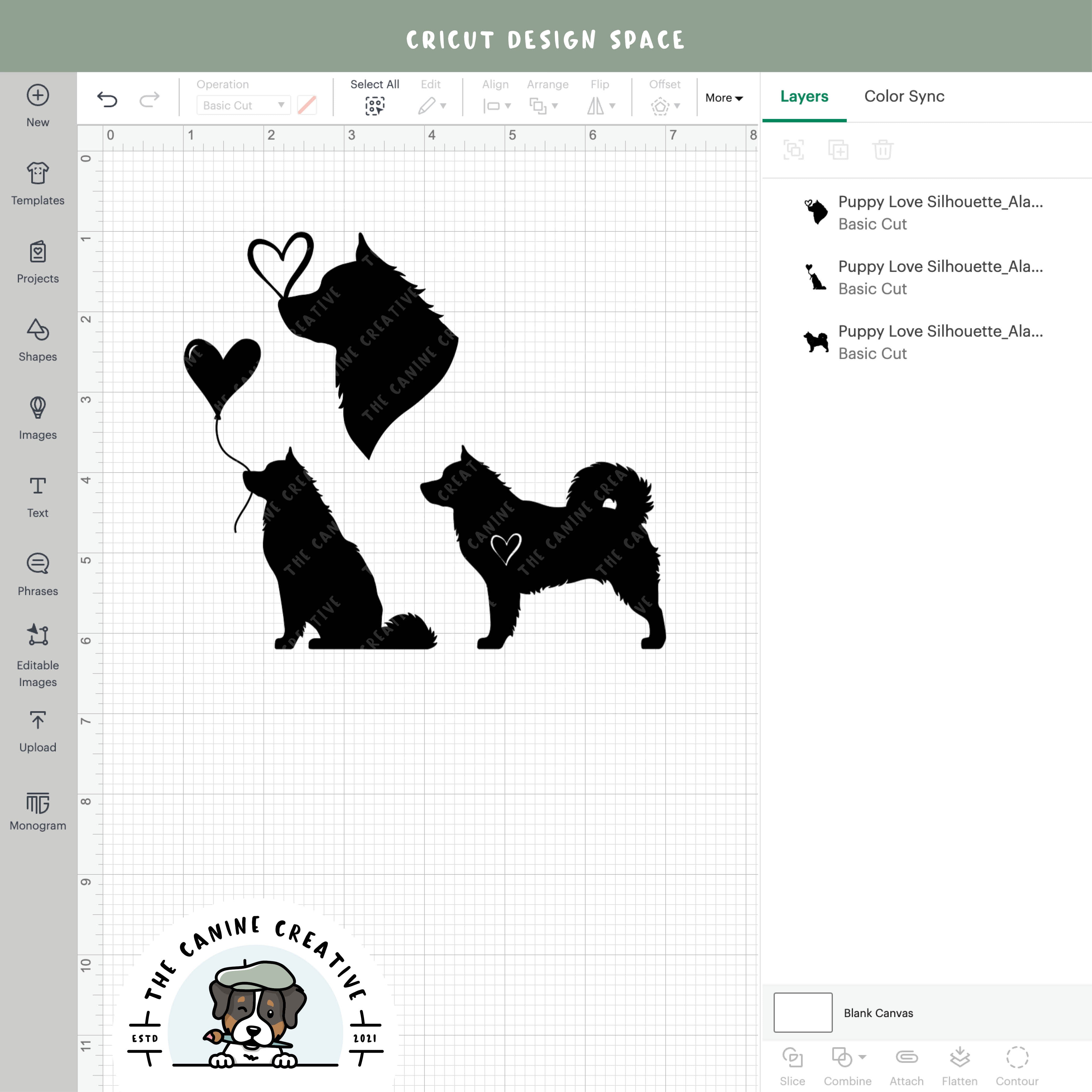 Screenshot showing designs inside Cricut Design Space.