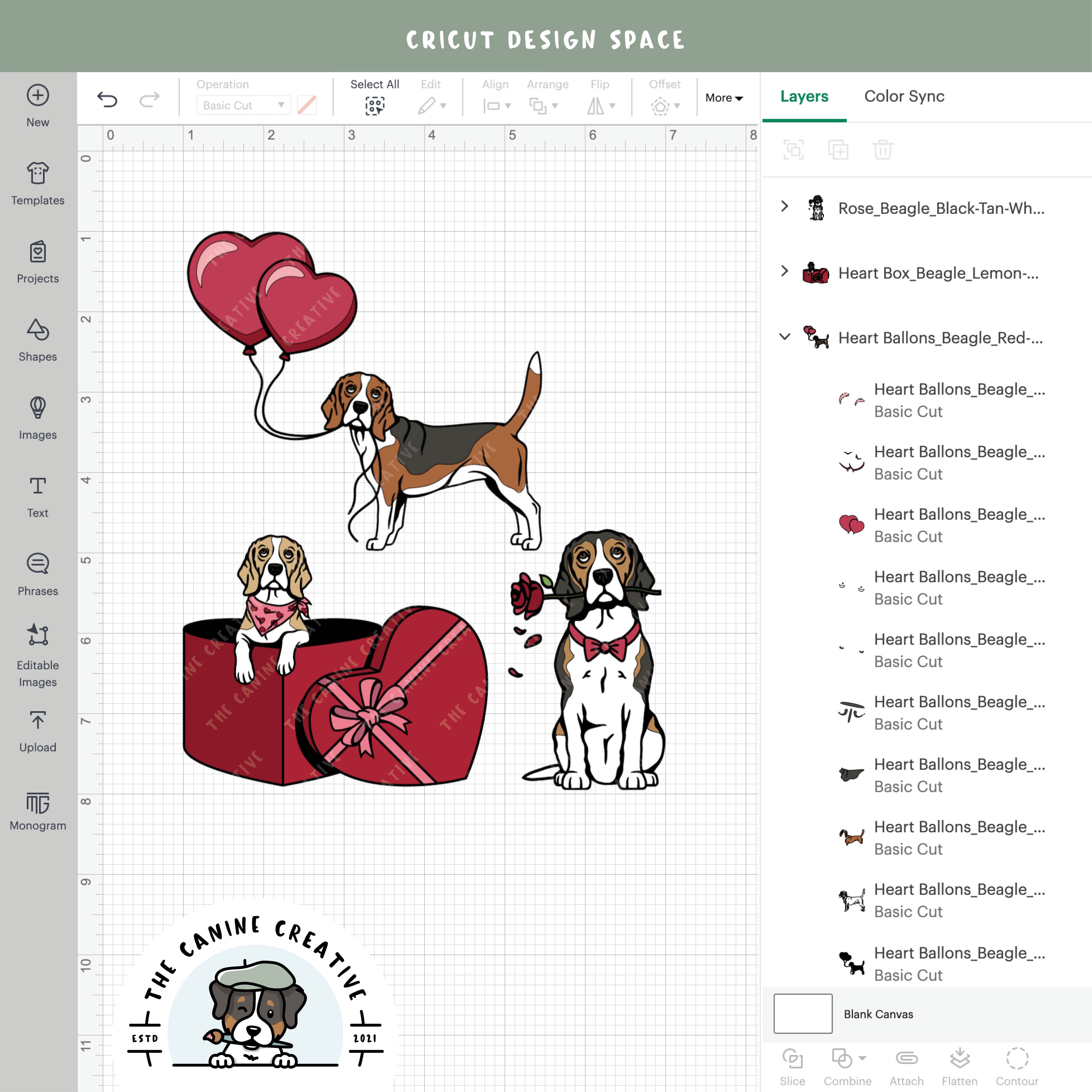 Screenshot showing design layers inside Cricut Design Space.