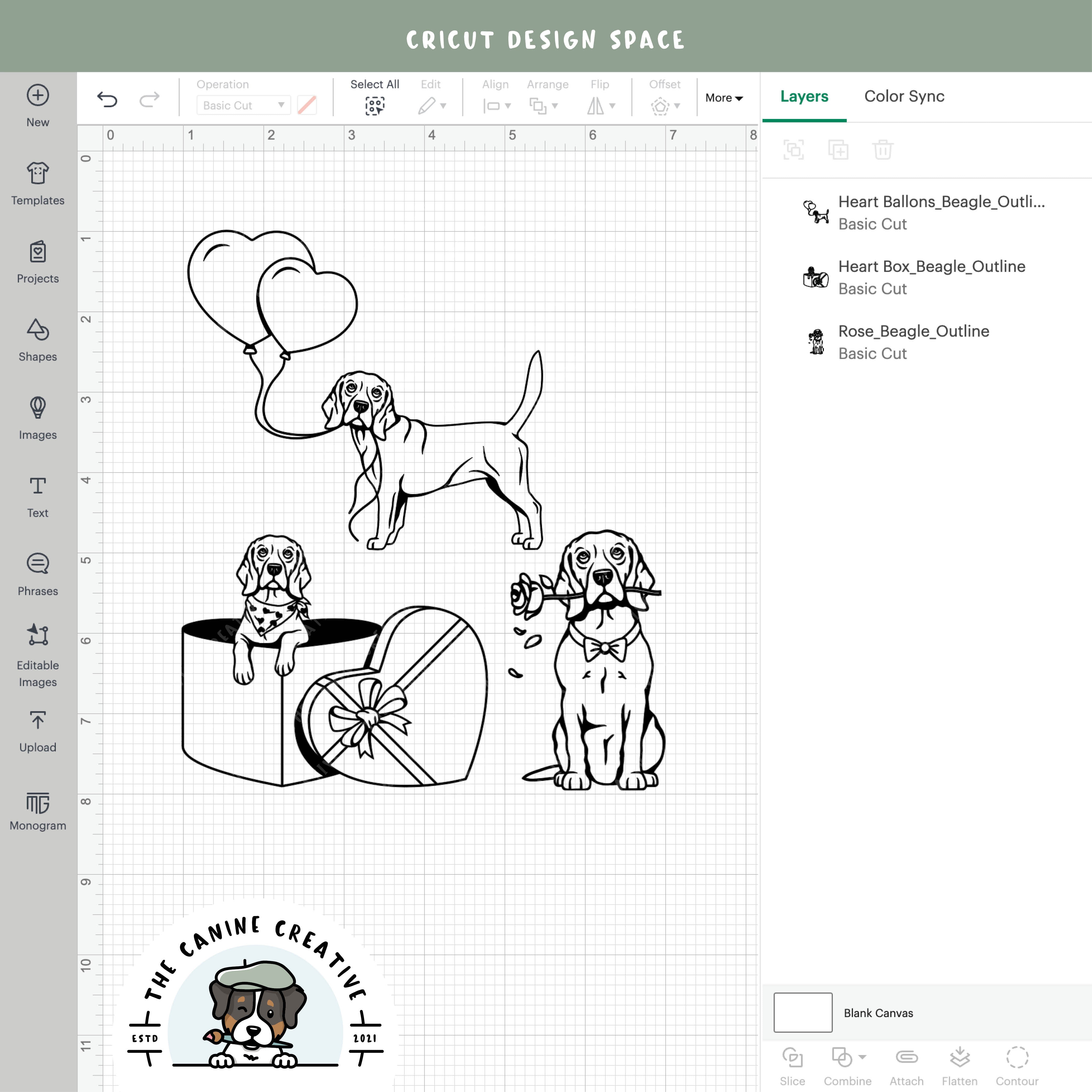 Screenshot showing outline versions inside Cricut Design Space