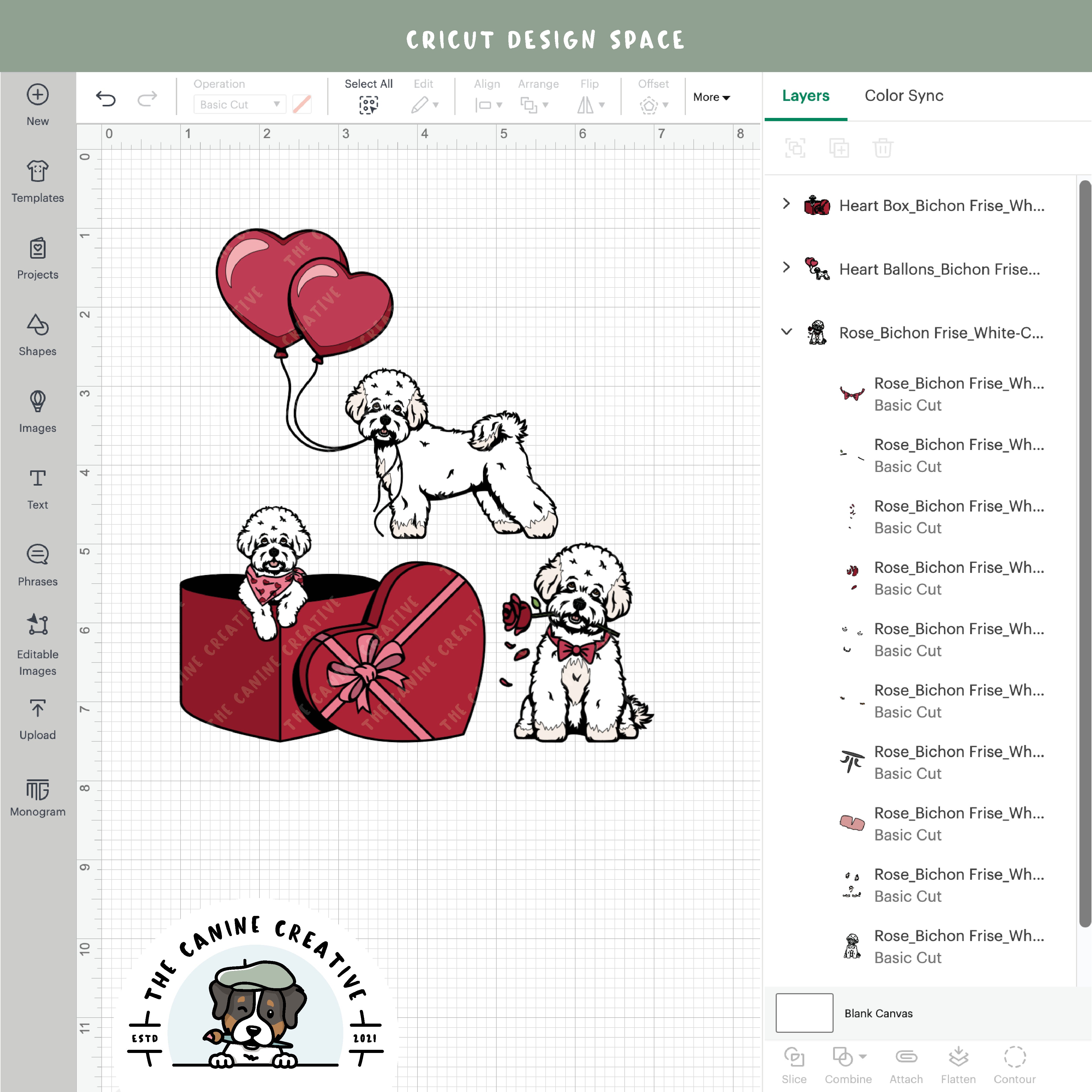 Screenshot showing design layers inside Cricut Design Space.