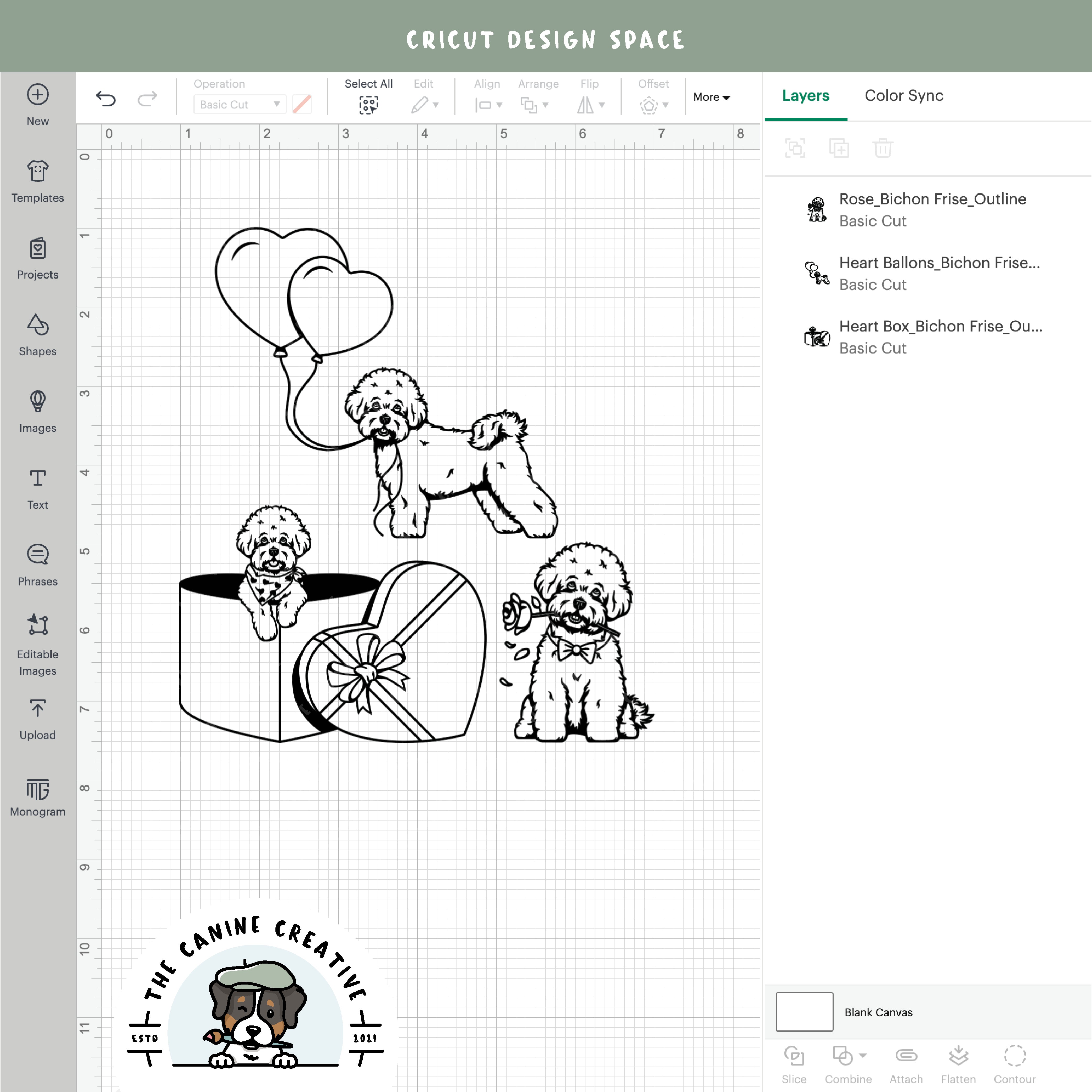 Screenshot showing outline versions inside Cricut Design Space