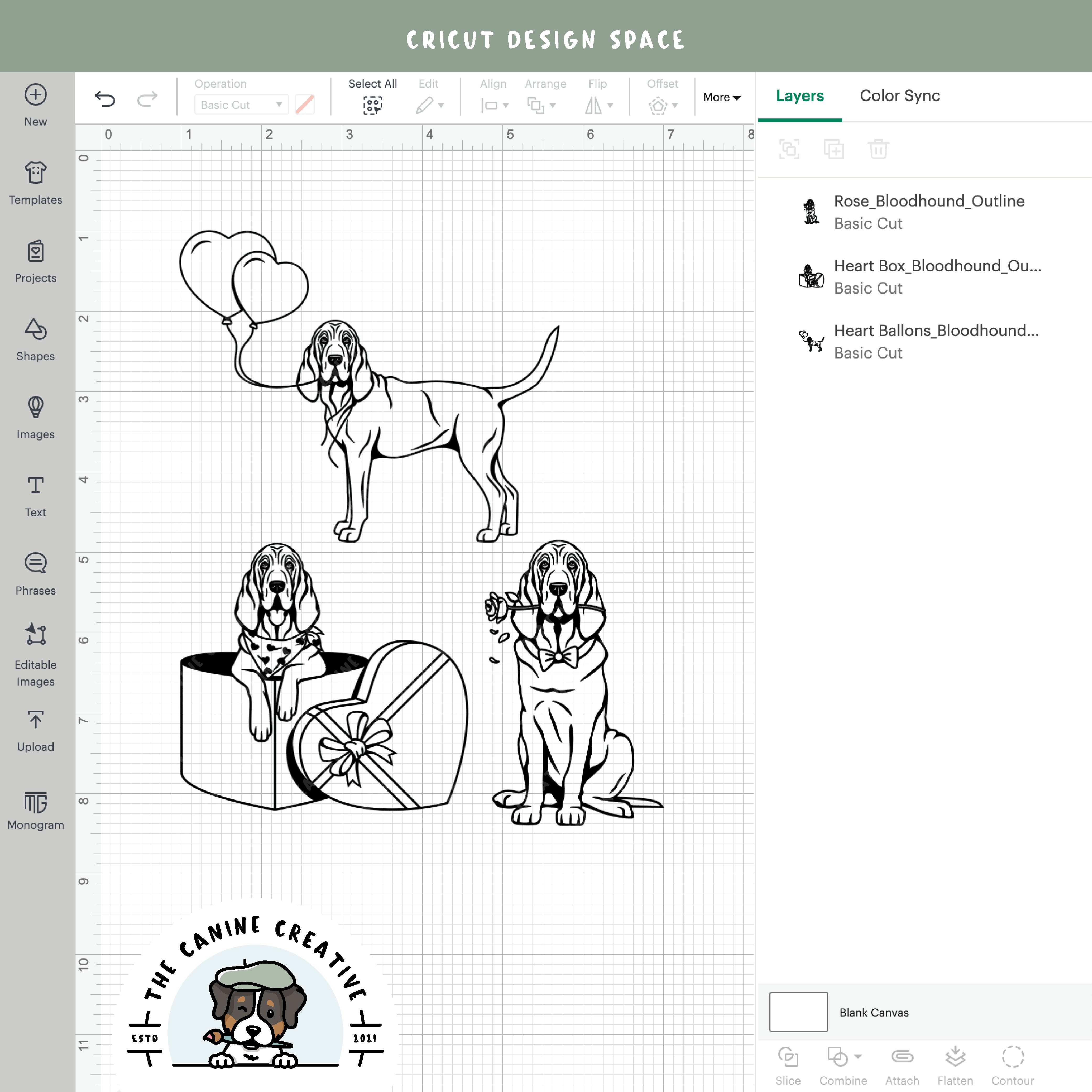 Screenshot showing outline versions inside Cricut Design Space