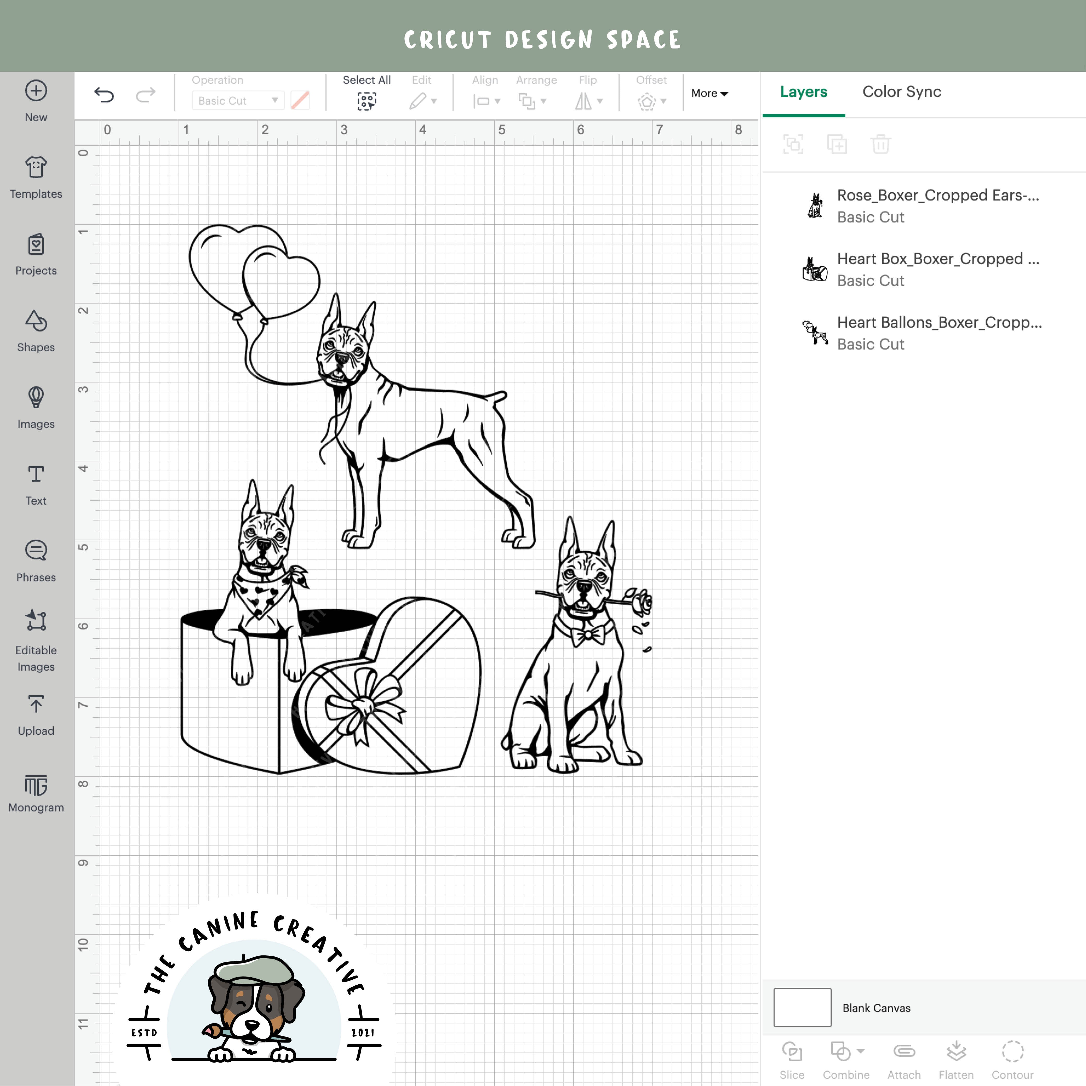 Screenshot showing outline versions inside Cricut Design Space