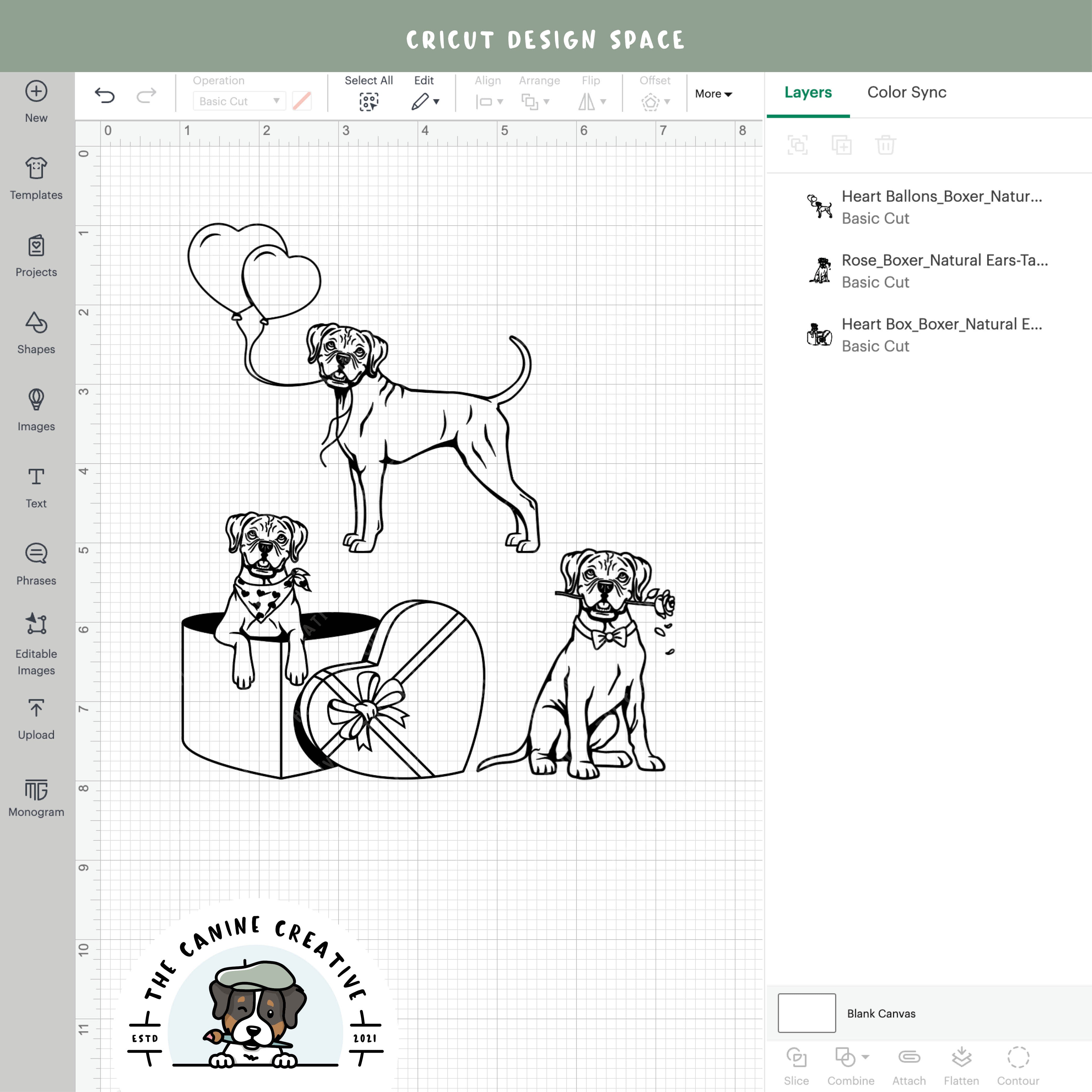 Screenshot showing outline versions inside Cricut Design Space